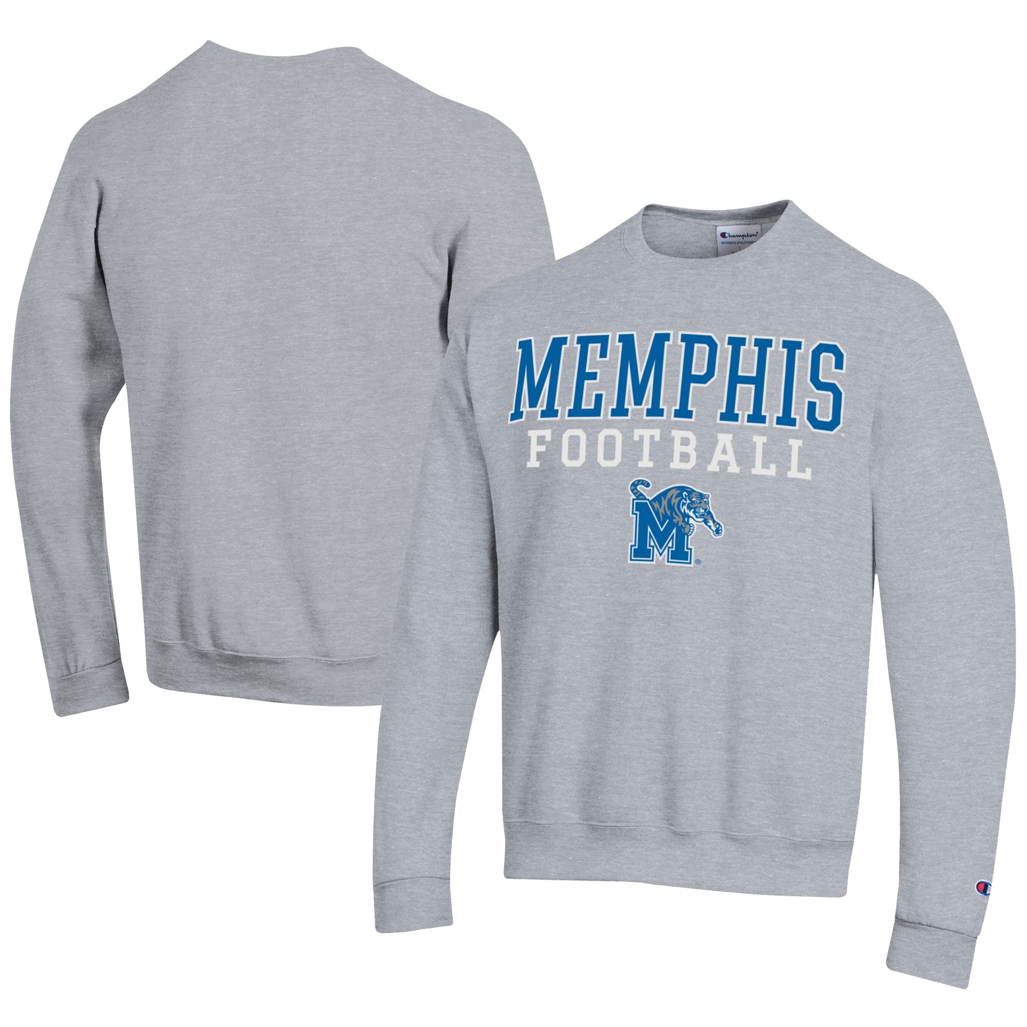 Men's Champion  Gray Memphis Tigers Football Powerblend Pullover Sweatshirt