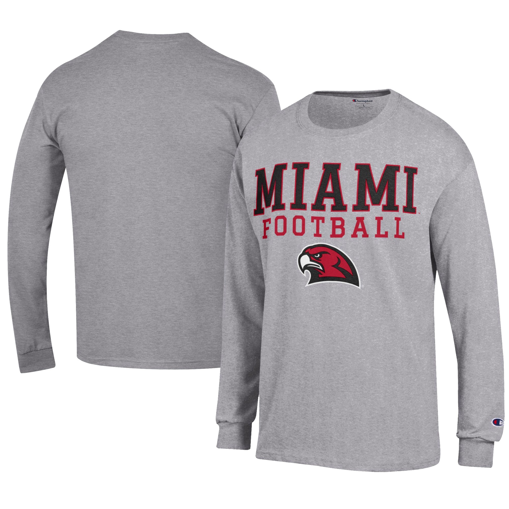Men's Champion  Gray Miami University RedHawks Football Jersey Long Sleeve T-Shirt