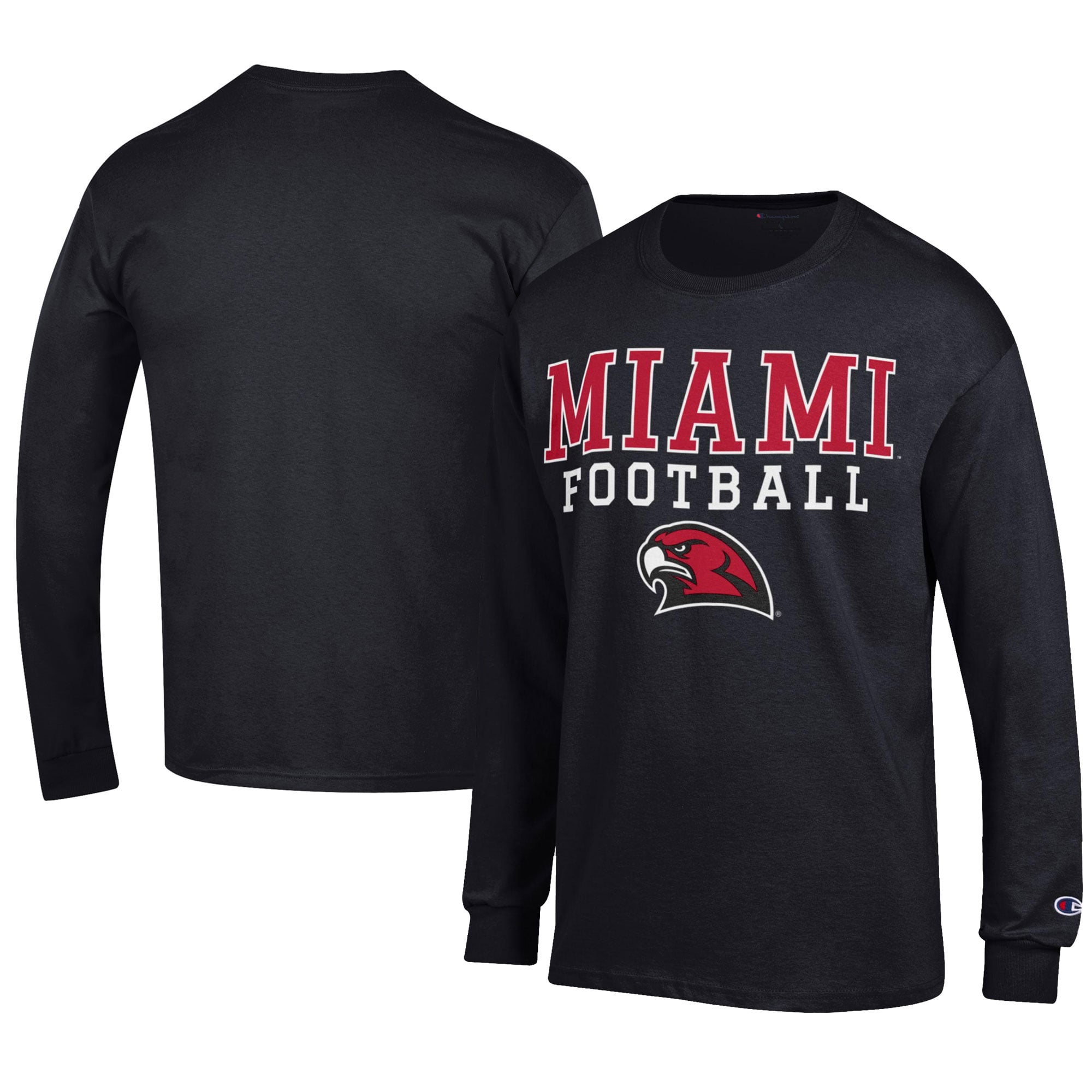 Men's Champion  Black Miami University RedHawks Football Jersey Long Sleeve T-Shirt