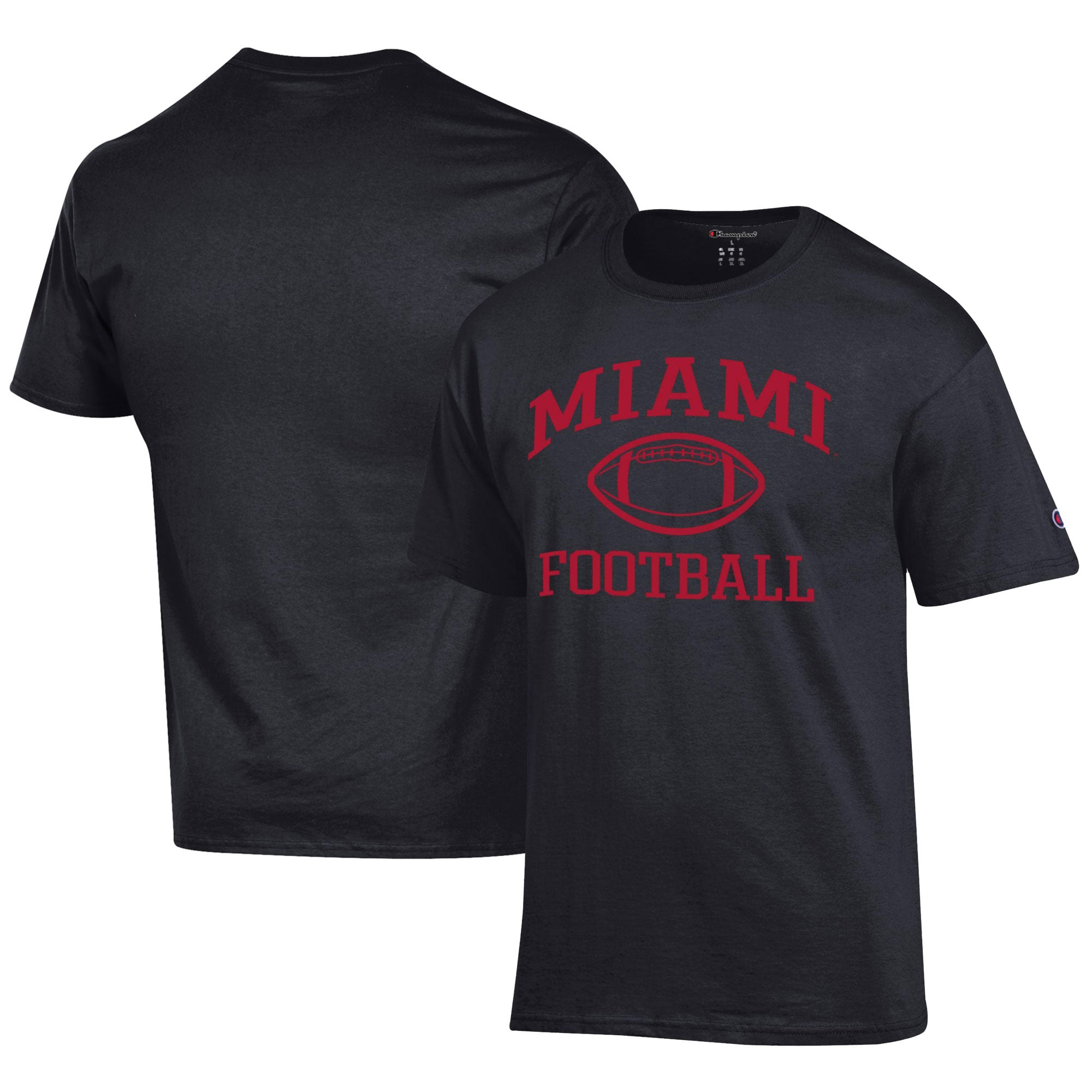 Men's Champion  Black Miami University RedHawks Football Jersey T-Shirt