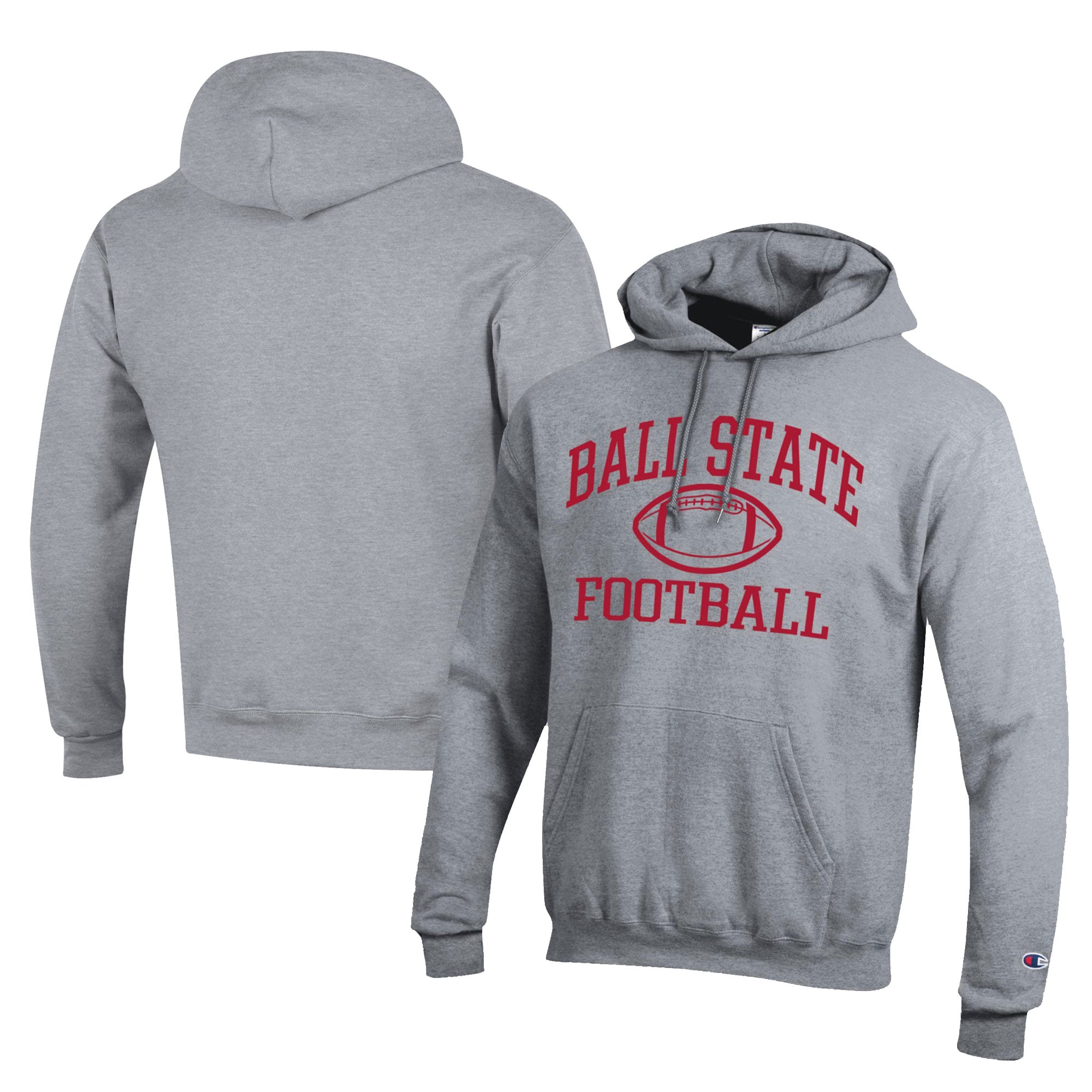 Men's Champion  Gray Ball State Cardinals Football Eco Powerblend Pullover Hoodie