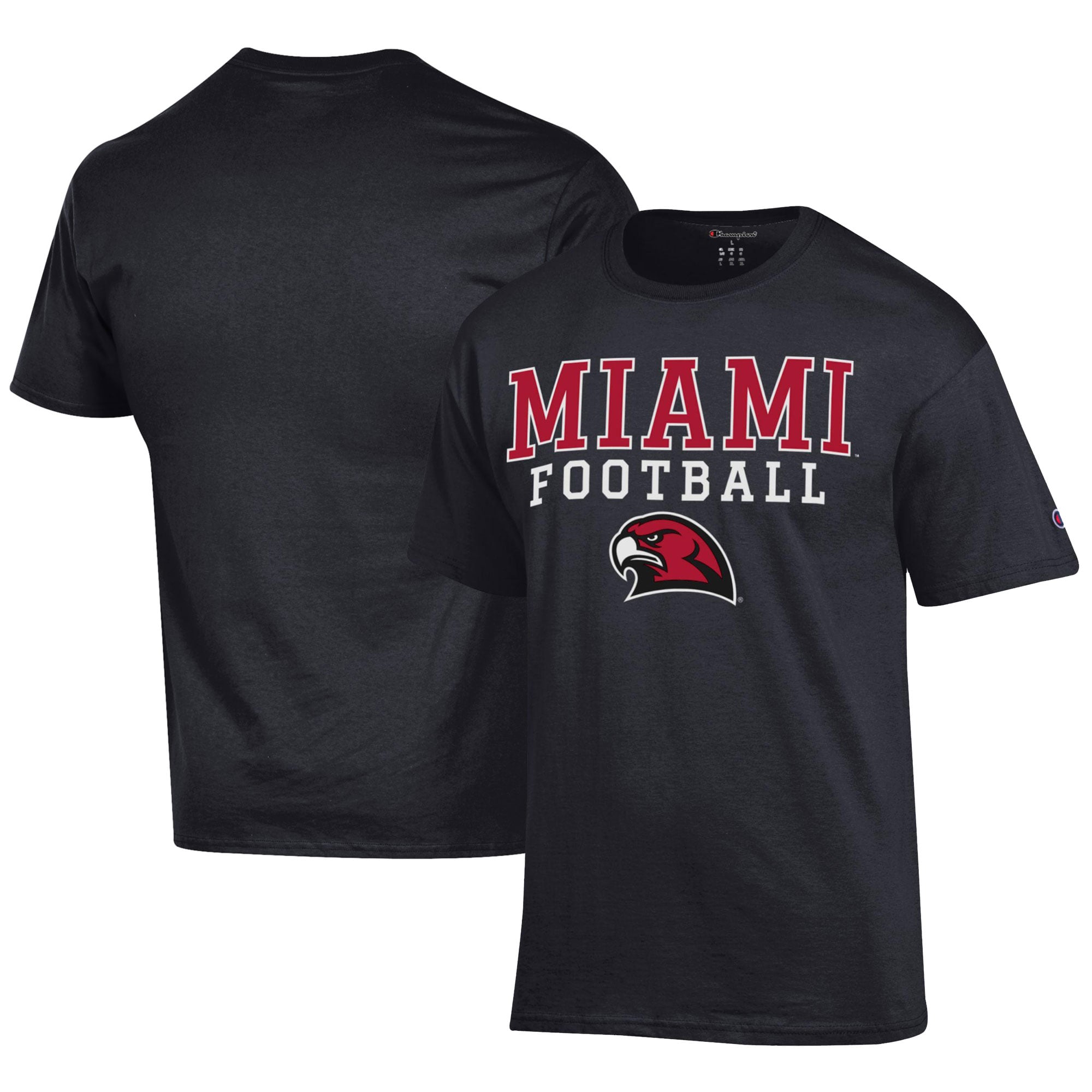 Men's Champion  Black Miami University RedHawks Football Jersey T-Shirt