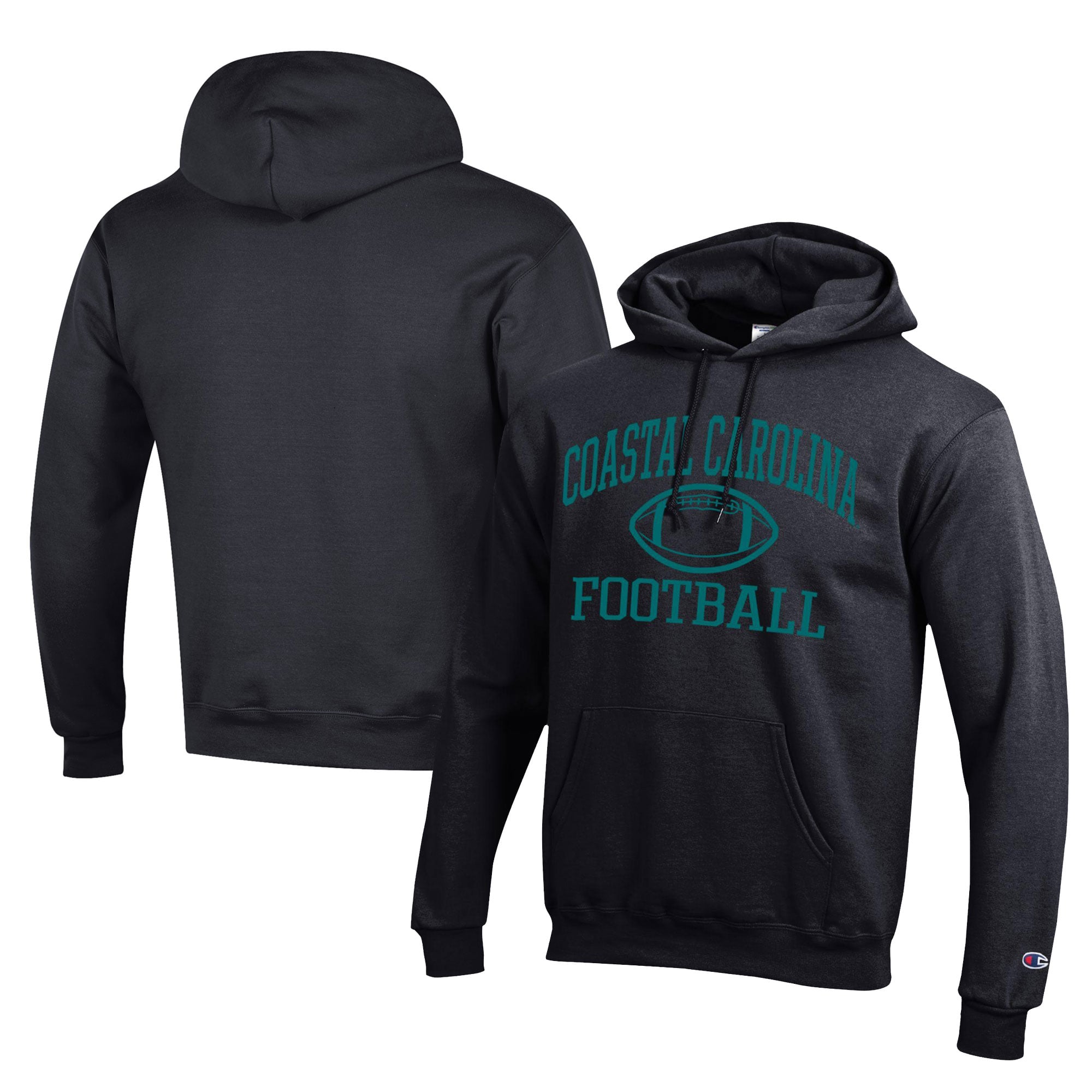 Men's Champion  Black Coastal Carolina Chanticleers Football Eco Powerblend Pullover Hoodie