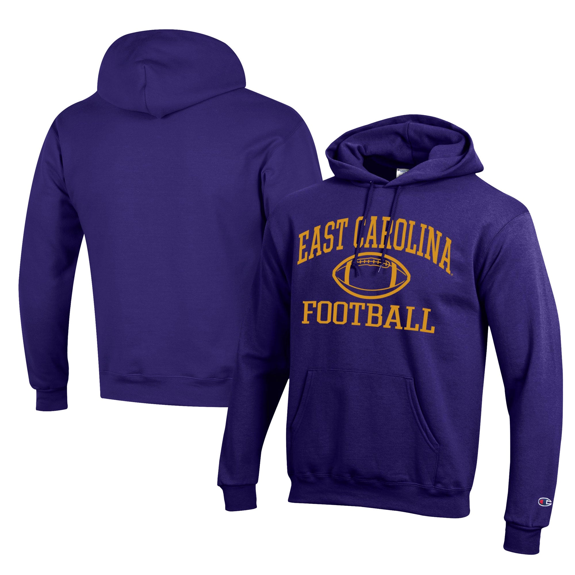 Men's Champion  Purple ECU Pirates Football Eco Powerblend Pullover Hoodie