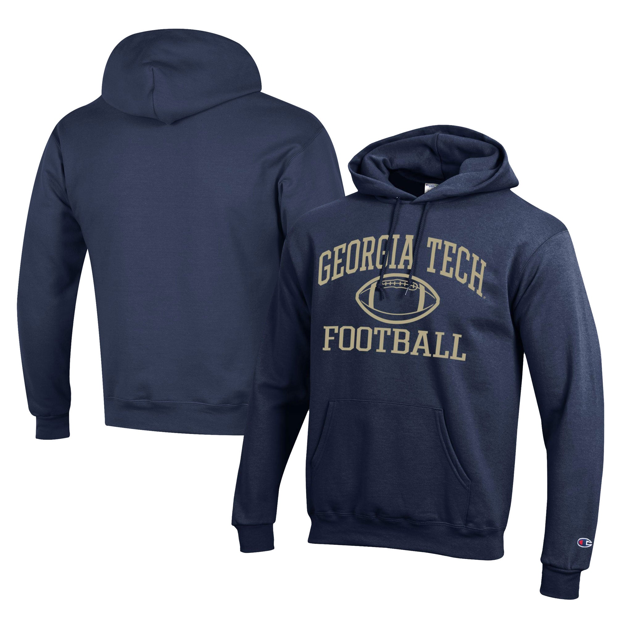 Men's Champion  Navy Georgia Tech Yellow Jackets Football Eco Powerblend Pullover Hoodie