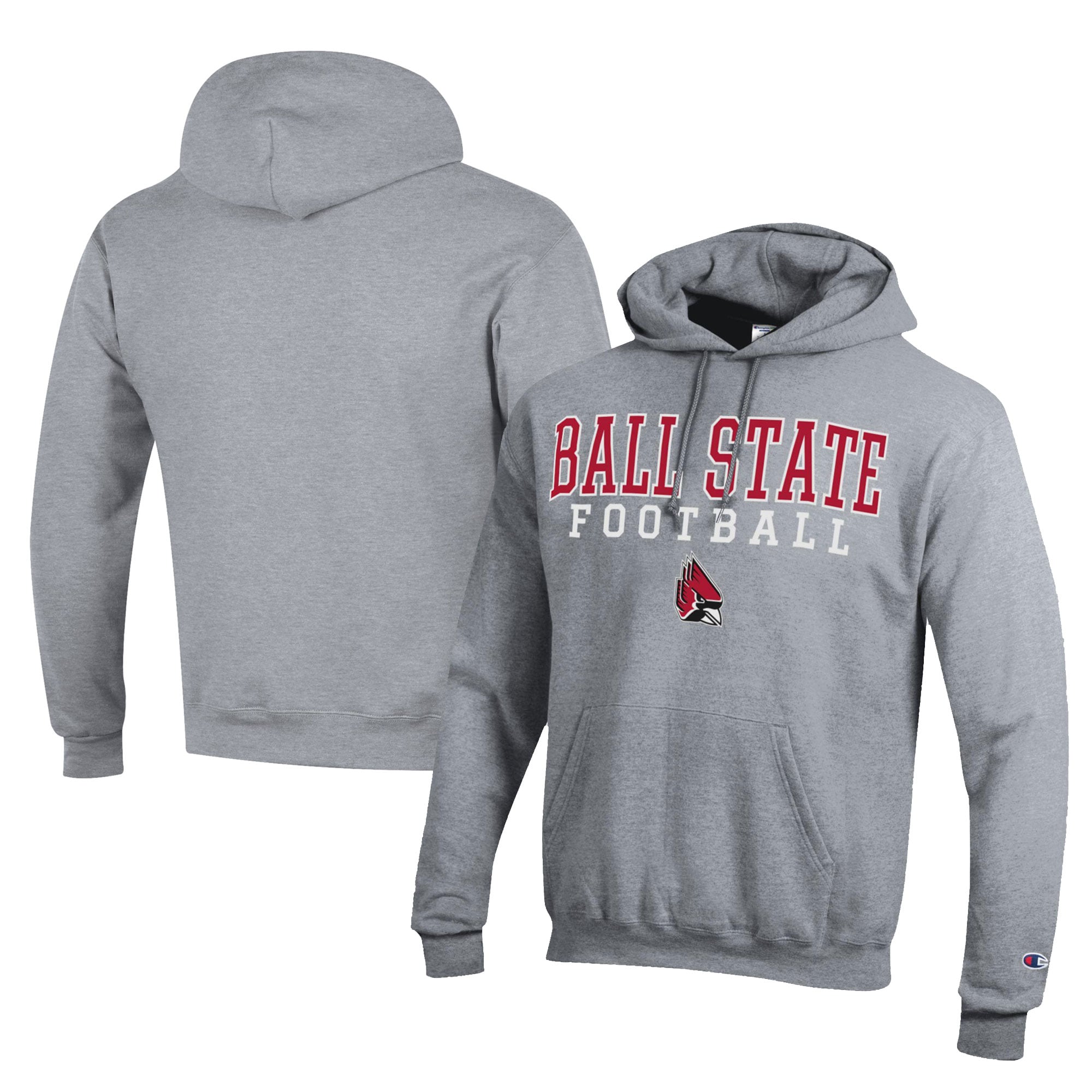 Men's Champion  Gray Ball State Cardinals Football Eco Powerblend Pullover Hoodie