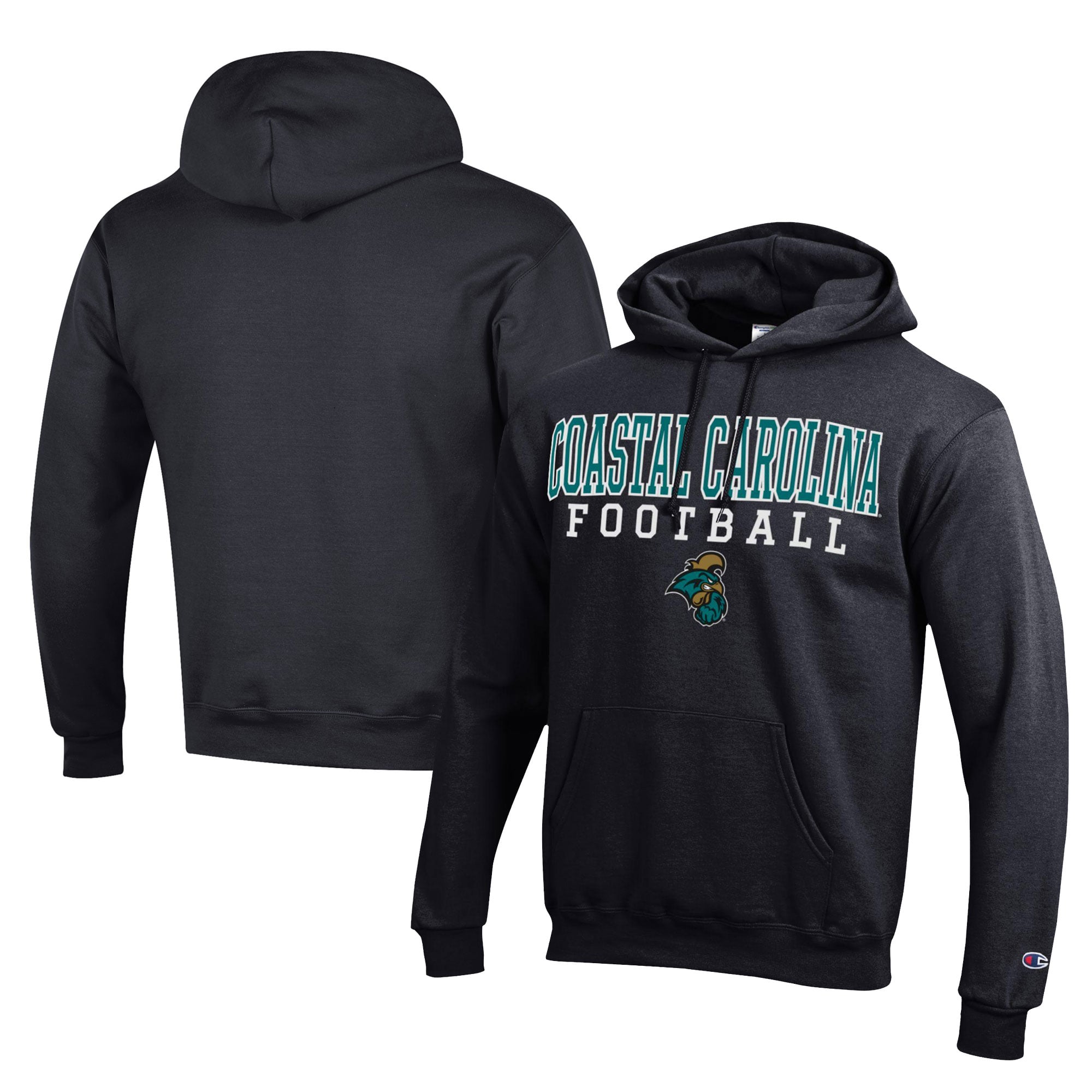 Men's Champion  Black Coastal Carolina Chanticleers Football Eco Powerblend Pullover Hoodie
