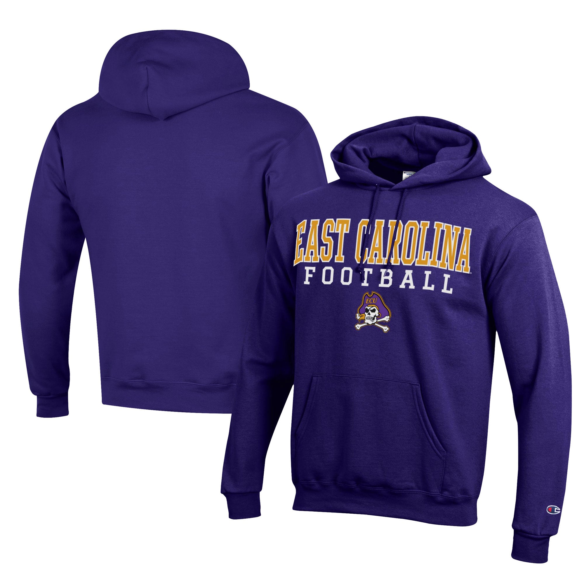 Men's Champion  Purple ECU Pirates Football Eco Powerblend Pullover Hoodie
