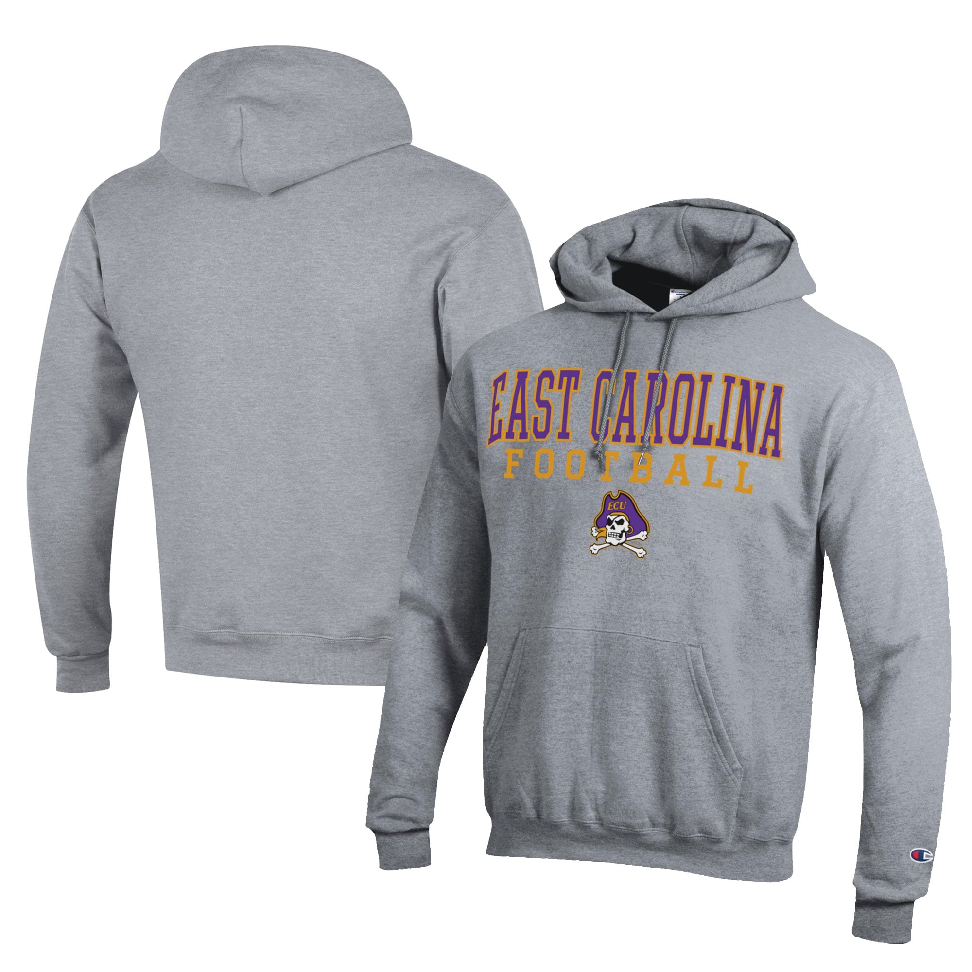 Men's Champion  Gray ECU Pirates Football Eco Powerblend Pullover Hoodie