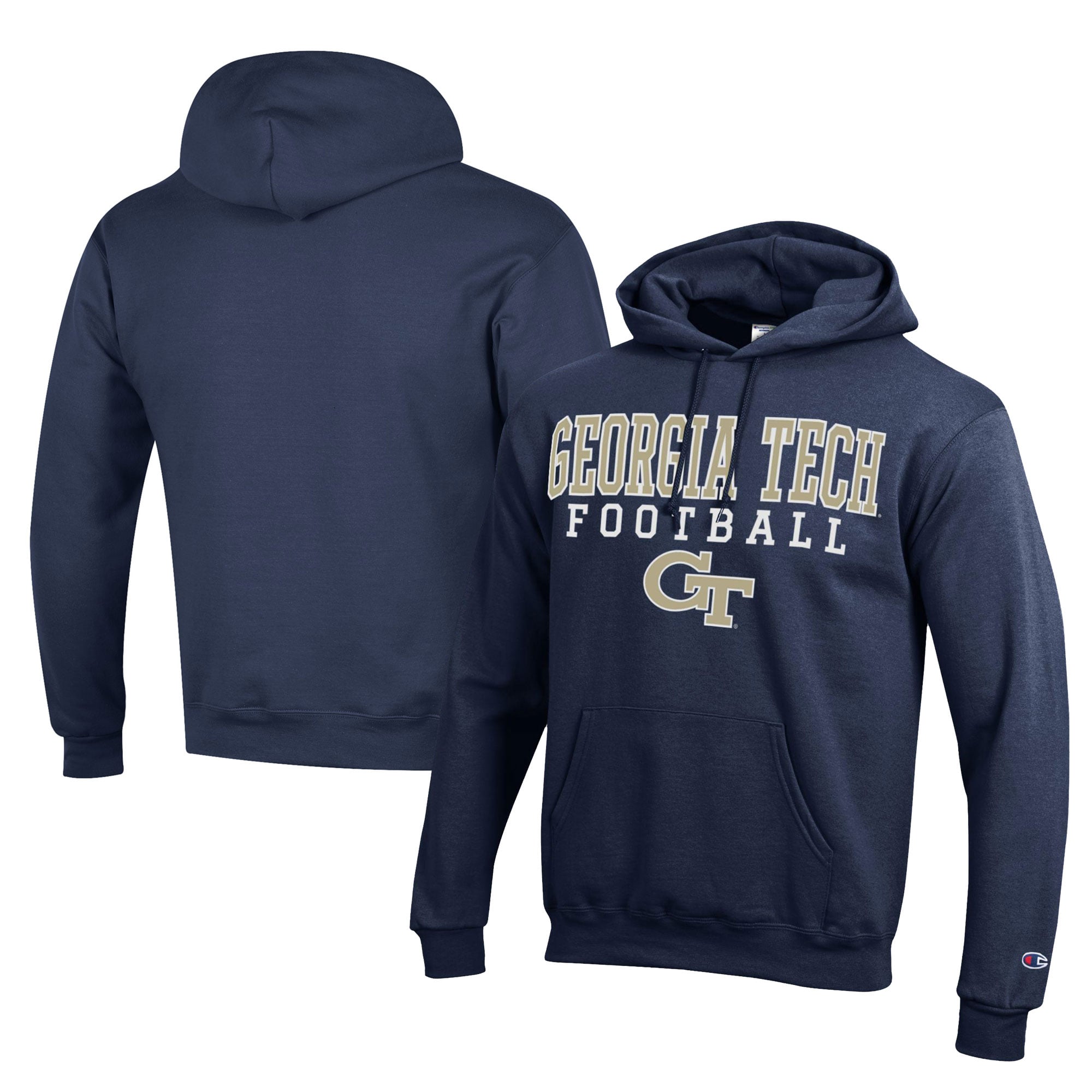 Men's Champion  Navy Georgia Tech Yellow Jackets Football Eco Powerblend Pullover Hoodie