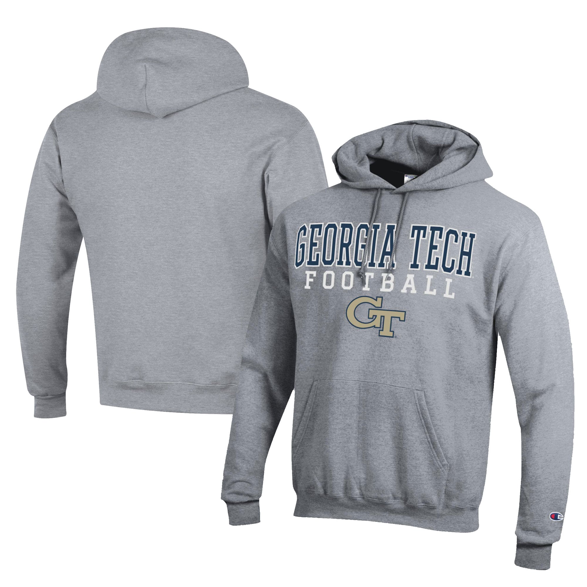 Men's Champion  Gray Georgia Tech Yellow Jackets Football Eco Powerblend Pullover Hoodie