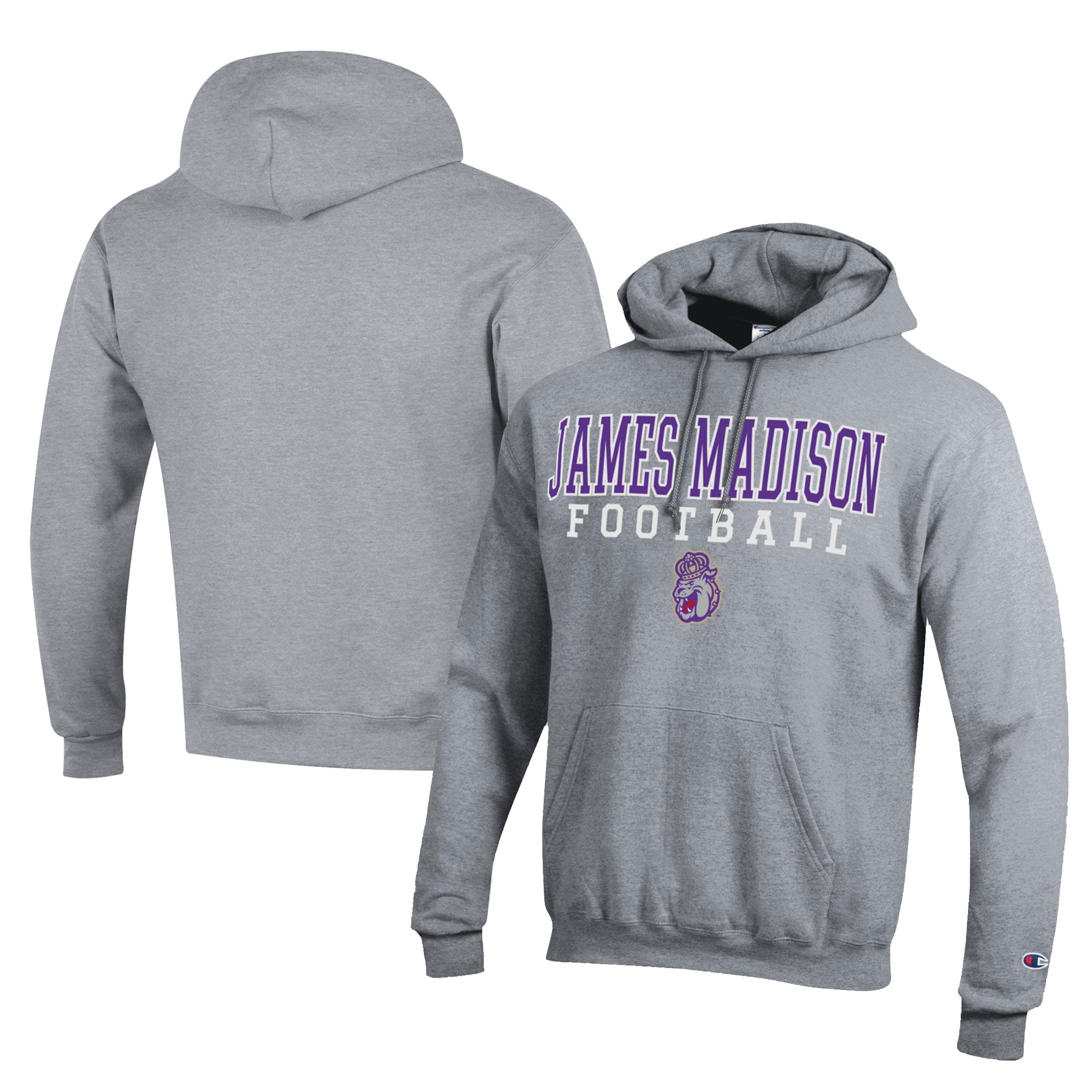 Men's Champion  Gray James Madison Dukes Football Eco Powerblend Pullover Hoodie