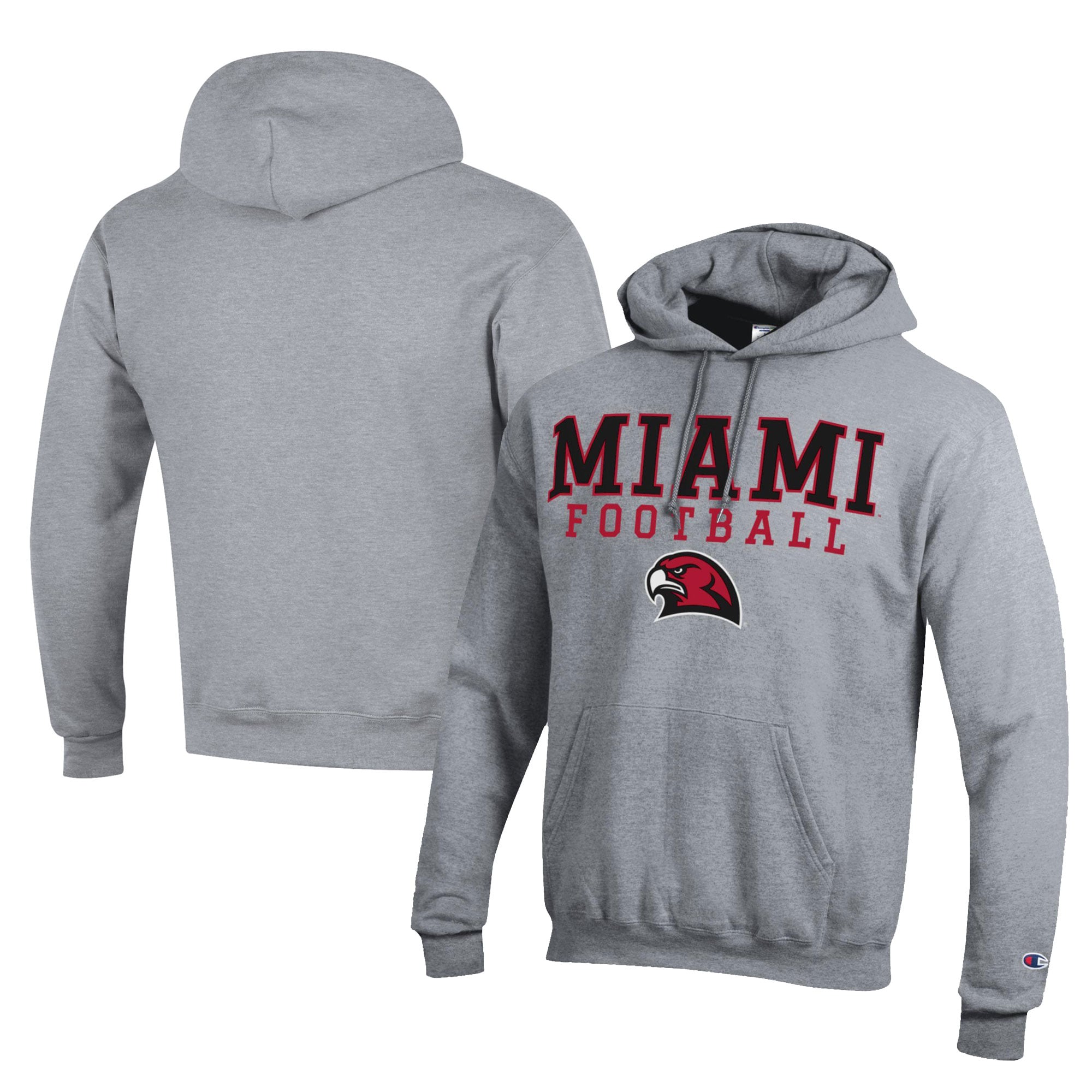 Men's Champion  Gray Miami University RedHawks Football Eco Powerblend Pullover Hoodie