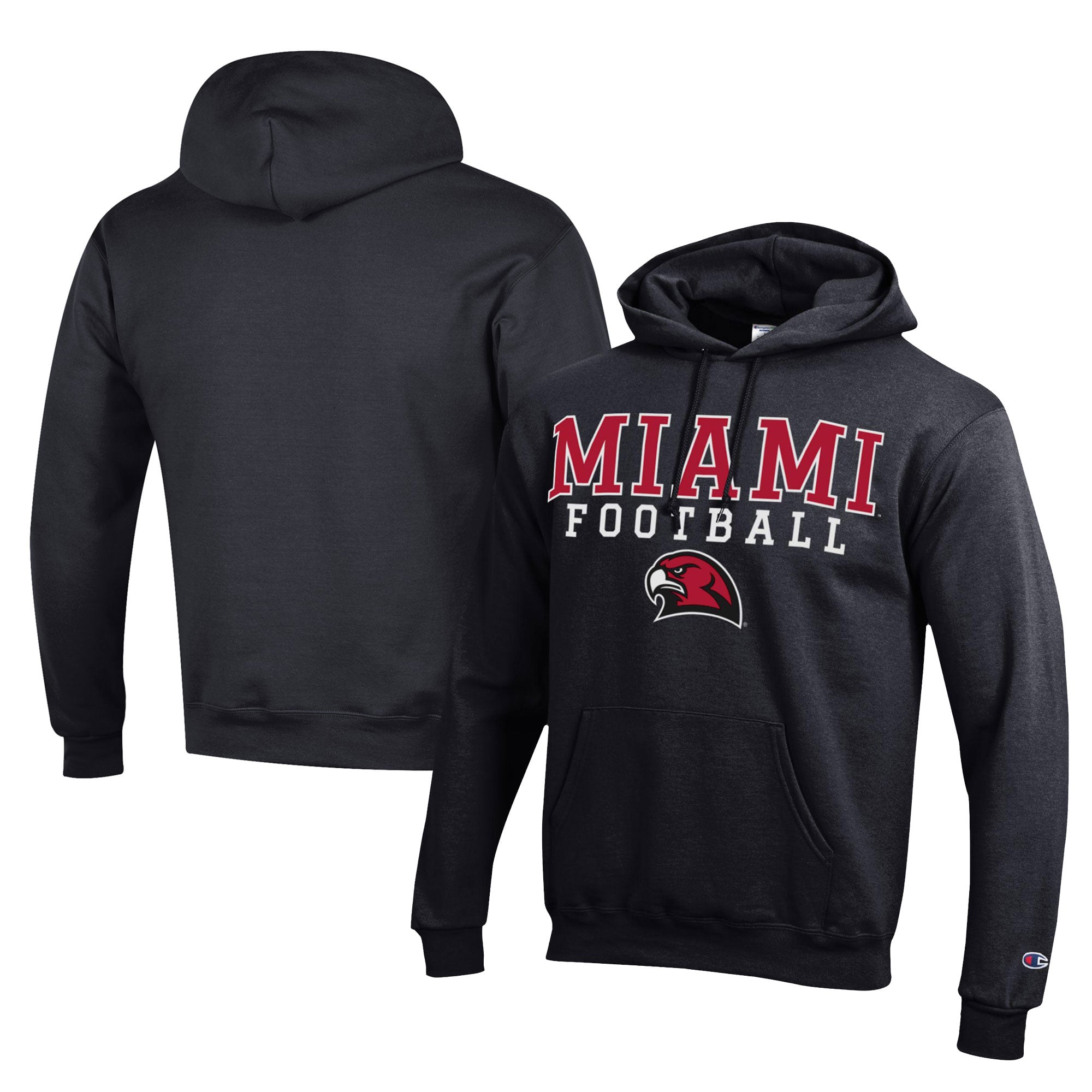 Men's Champion  Black Miami University RedHawks Football Eco Powerblend Pullover Hoodie