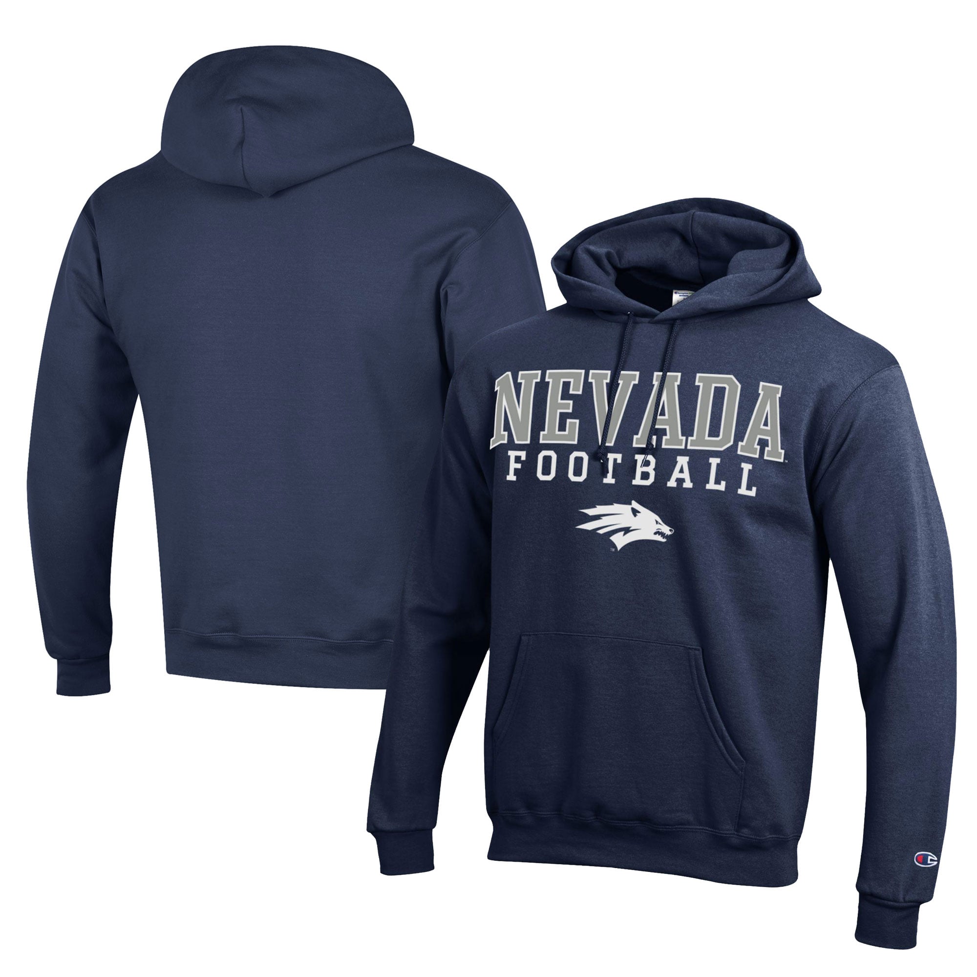 Men's Champion  Navy Nevada Wolf Pack Football Eco Powerblend Pullover Hoodie