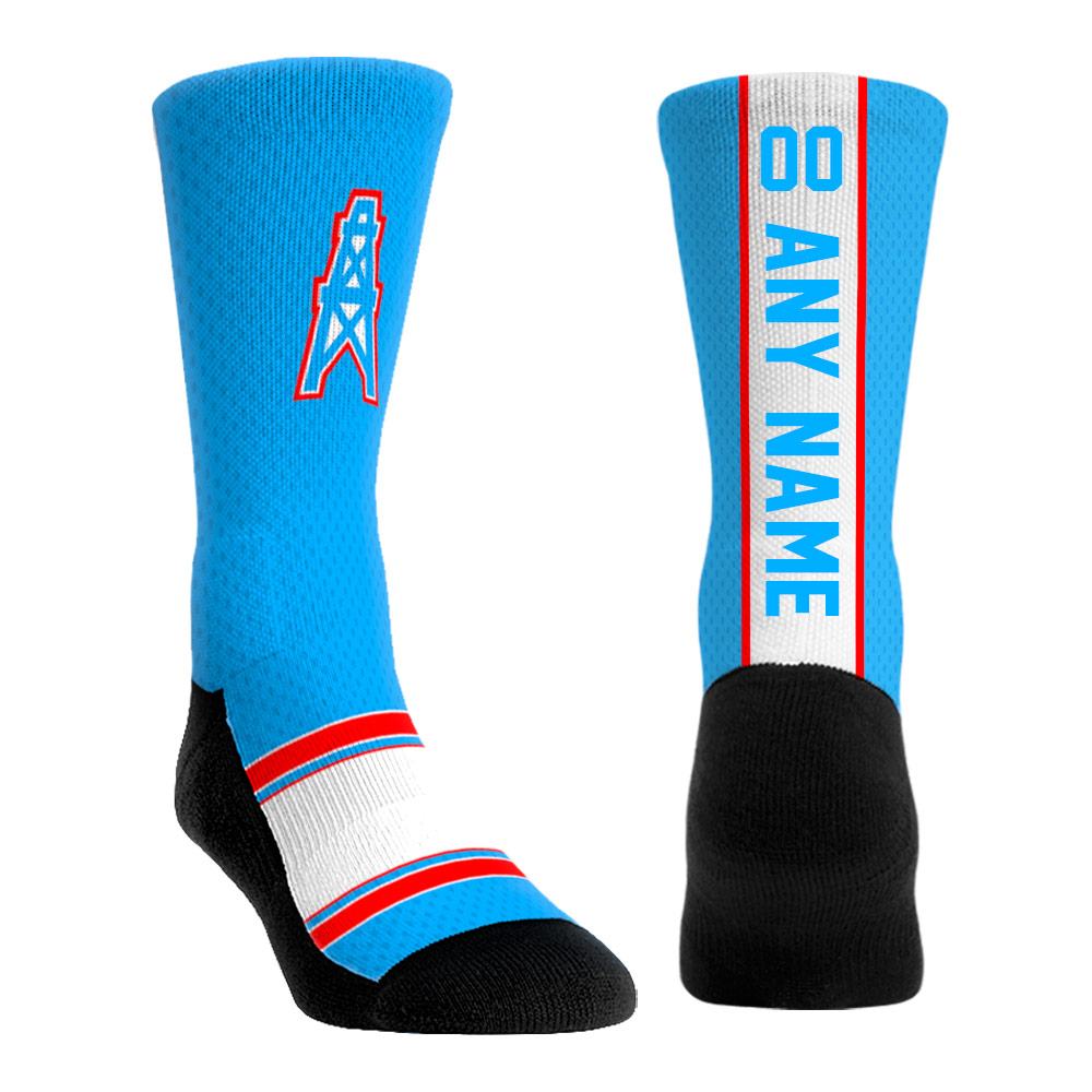 Unisex Rock Em Light Blue Houston Oilers Gridiron Classics Jersey Custom Crew Socks