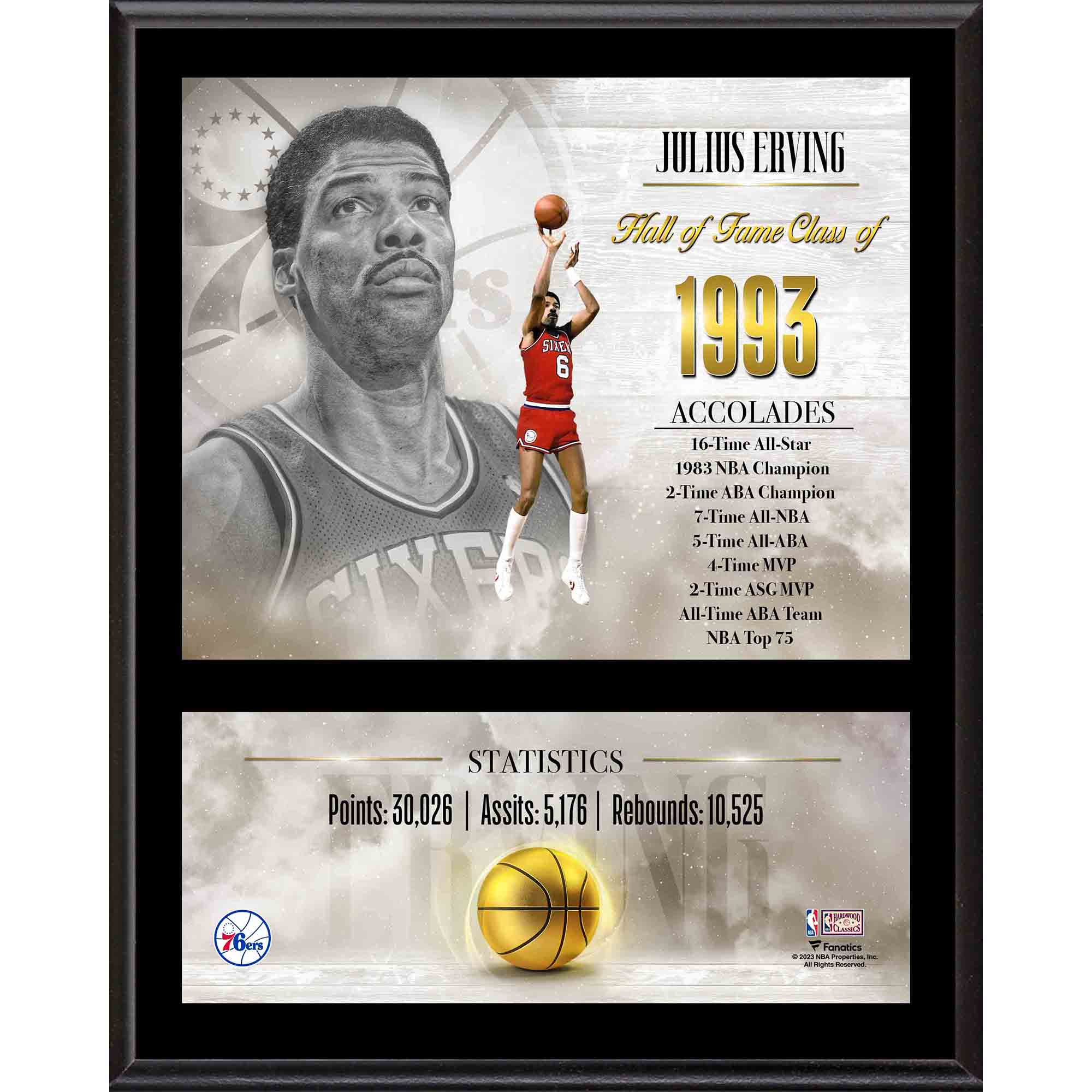 Julius Erving Philadelphia 76ers 12" x 15" Hardwood Classic Sublimated Player Plaque