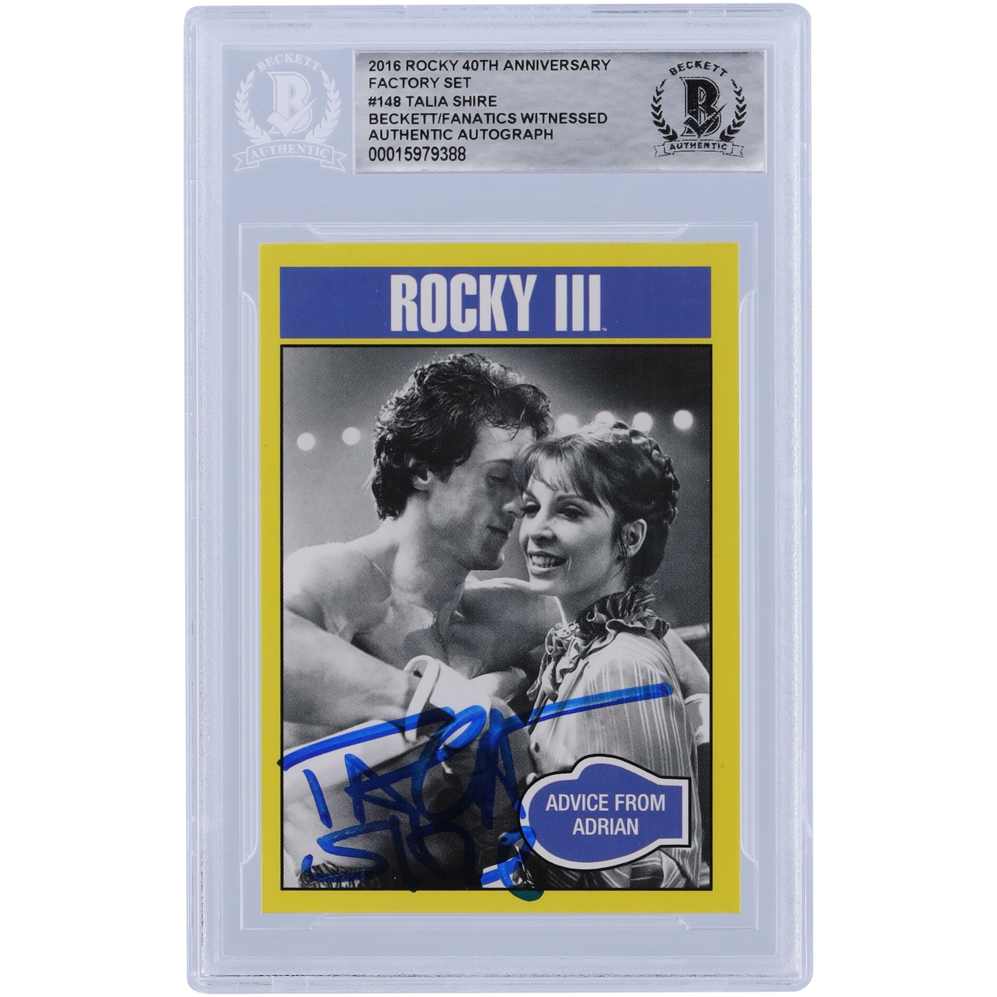 Talia Shire Rocky III Autographed 2016 Topps Rocky 40th Anniversary Factory Set #148 Beckett Fanatics Witnessed Authenticated Card