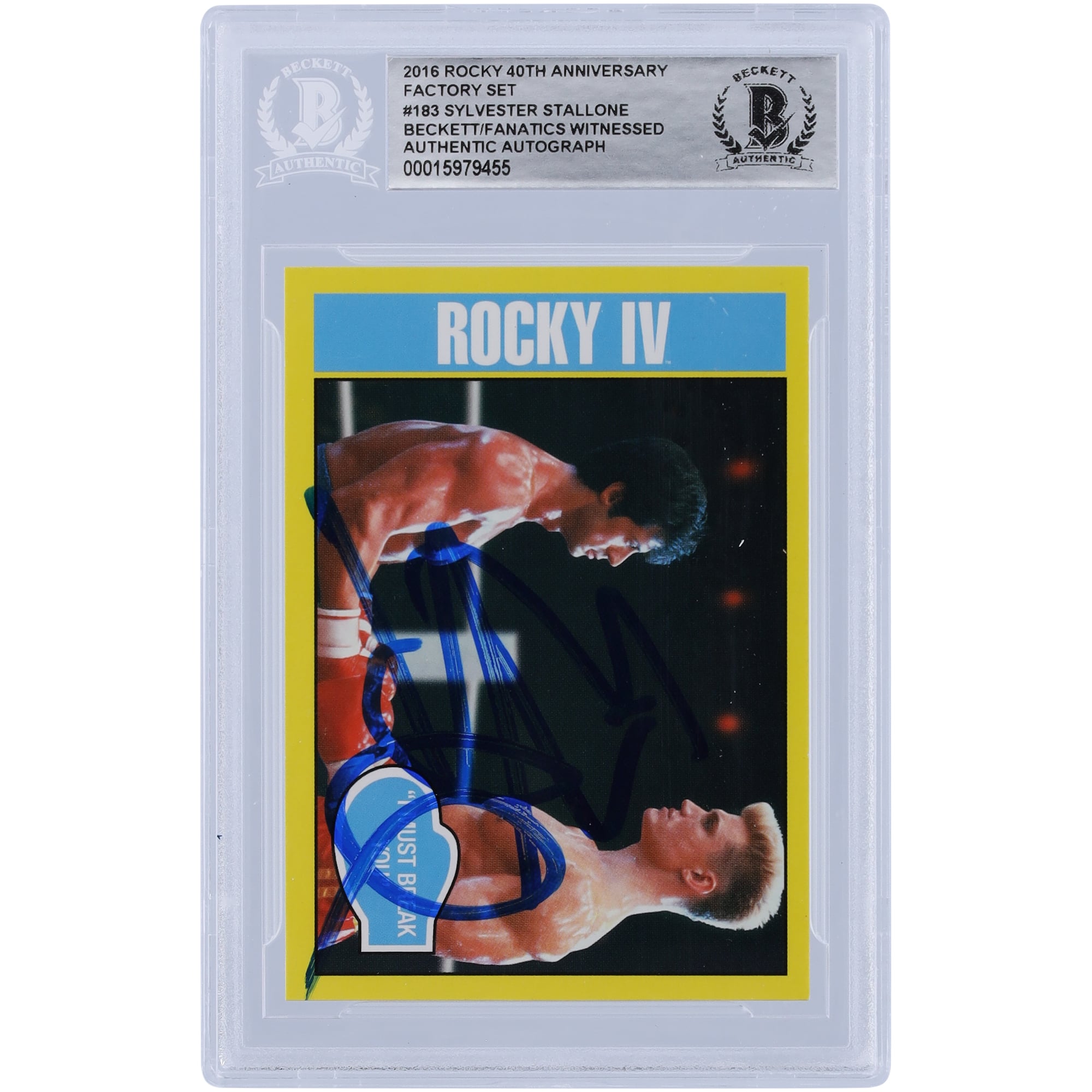 Sylvester Stallone Rocky IV Autographed 2016 Topps Rocky 40th Anniversary Factory Set #183 Beckett Fanatics Witnessed Authenticated Card