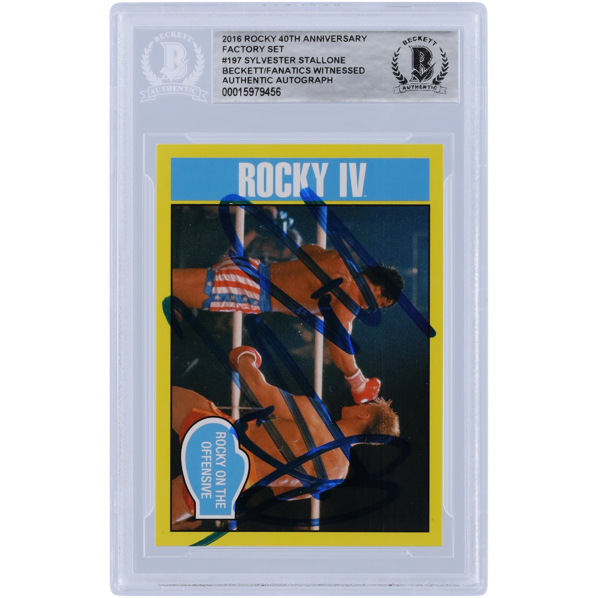 Sylvester Stallone Rocky IV Autographed 2016 Topps Rocky 40th Anniversary Factory Set #197 Beckett Fanatics Witnessed Authenticated Card