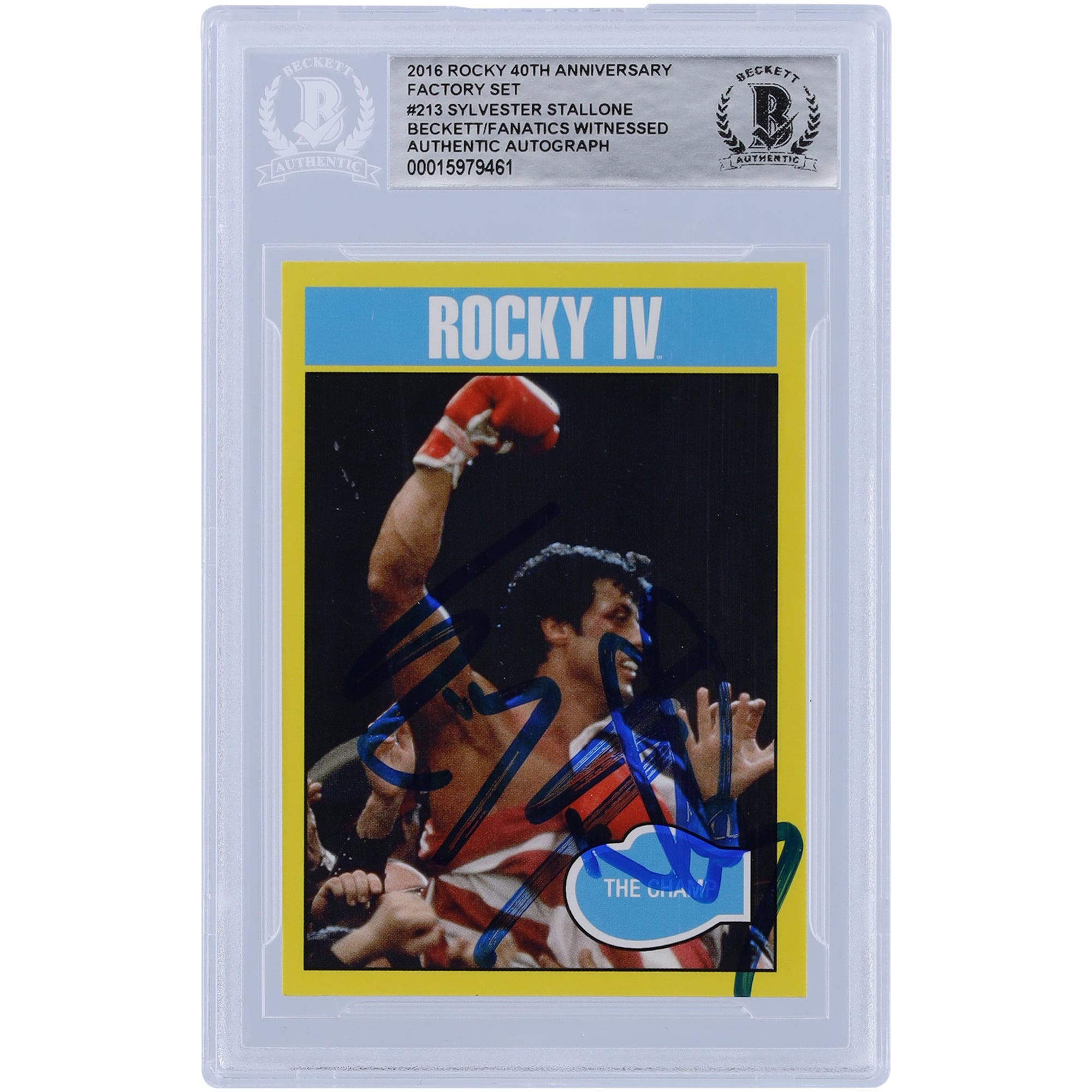 Sylvester Stallone Rocky IV Autographed 2016 Topps Rocky 40th Anniversary Factory Set #213 Beckett Fanatics Witnessed Authenticated Card