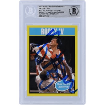 Sylvester Stallone Rocky IV Autographed 2016 Topps Rocky 40th Anniversary Factory Set #214 Beckett Fanatics Witnessed Authenticated Card
