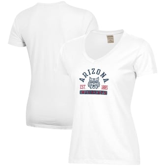 Women's White Arizona Wildcats Arch Logo Comfort Wash V-Neck T-Shirt