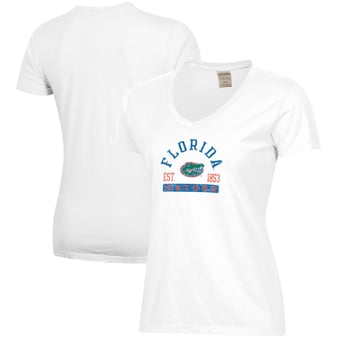 Women's White Florida Gators Arch Logo Comfort Wash V-Neck T-Shirt