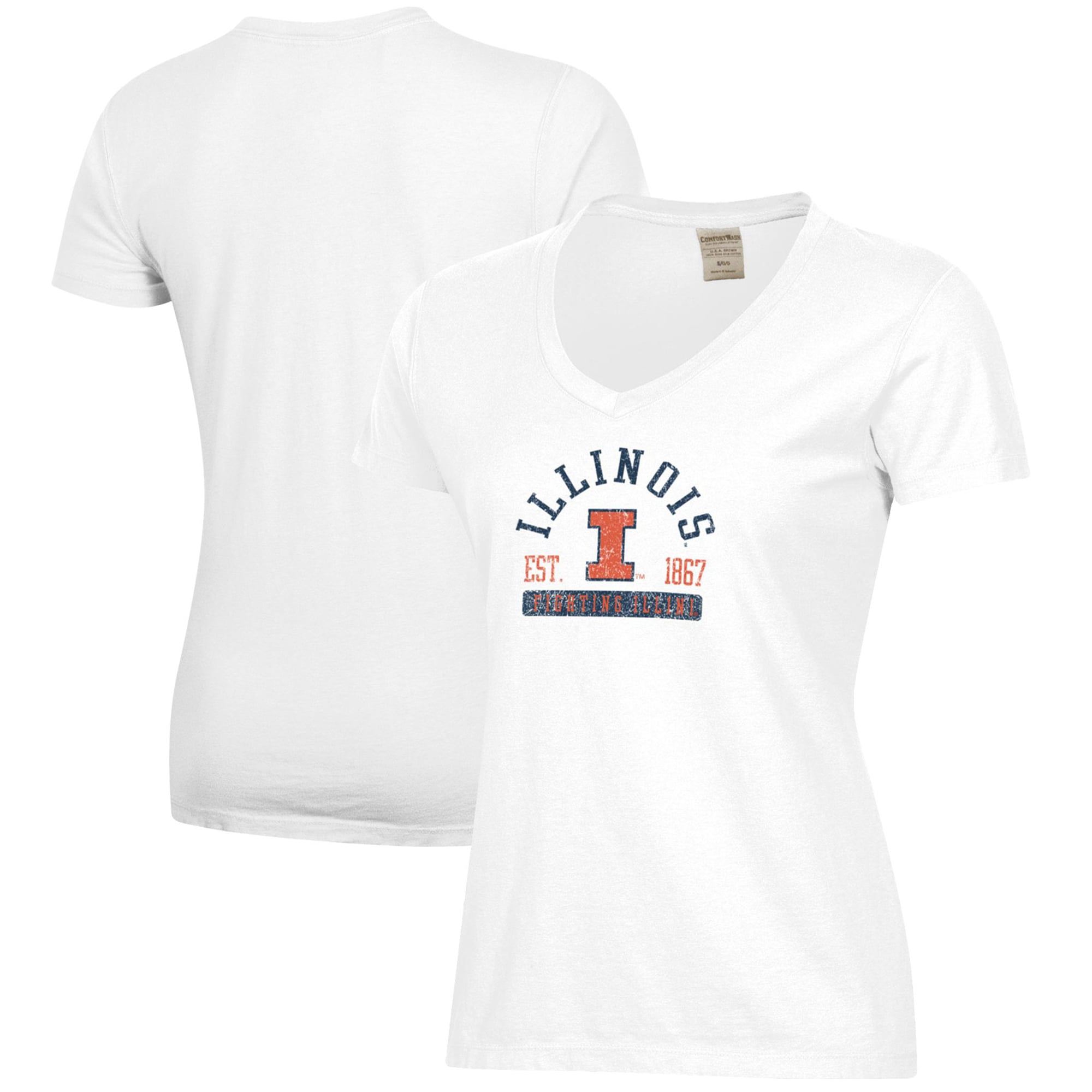 Women's White Illinois Fighting Illini Arch Logo Comfort Wash V-Neck T-Shirt