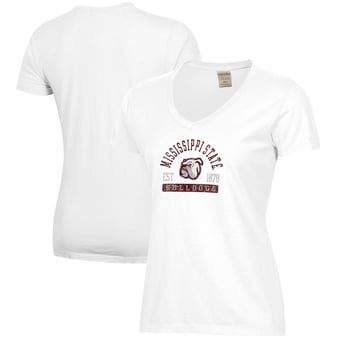 Women's White Mississippi State Bulldogs Arch Logo Comfort Wash V-Neck T-Shirt