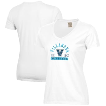 Women's White Villanova Wildcats Arch Logo Comfort Wash V-Neck T-Shirt