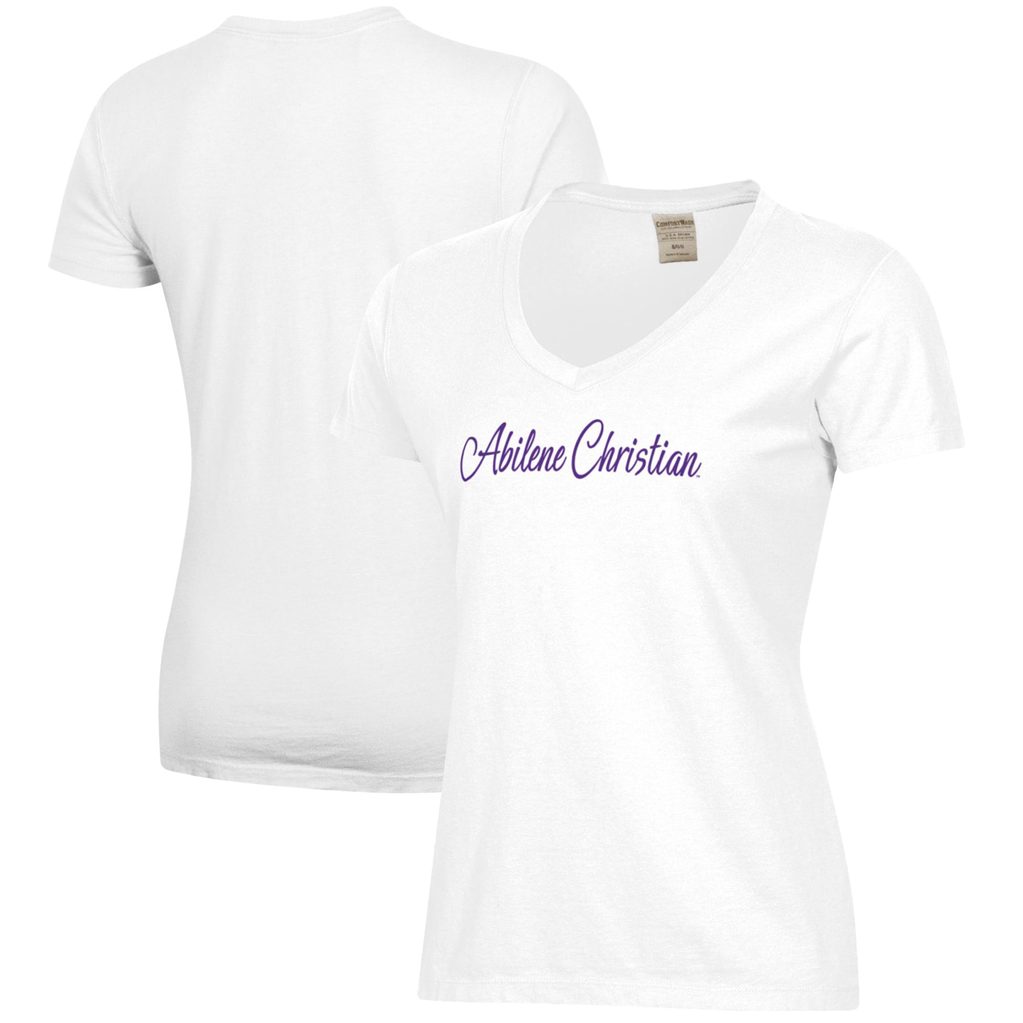 Women's White Abilene Christian University Wildcats Script Logo Comfort Wash V-Neck T-Shirt