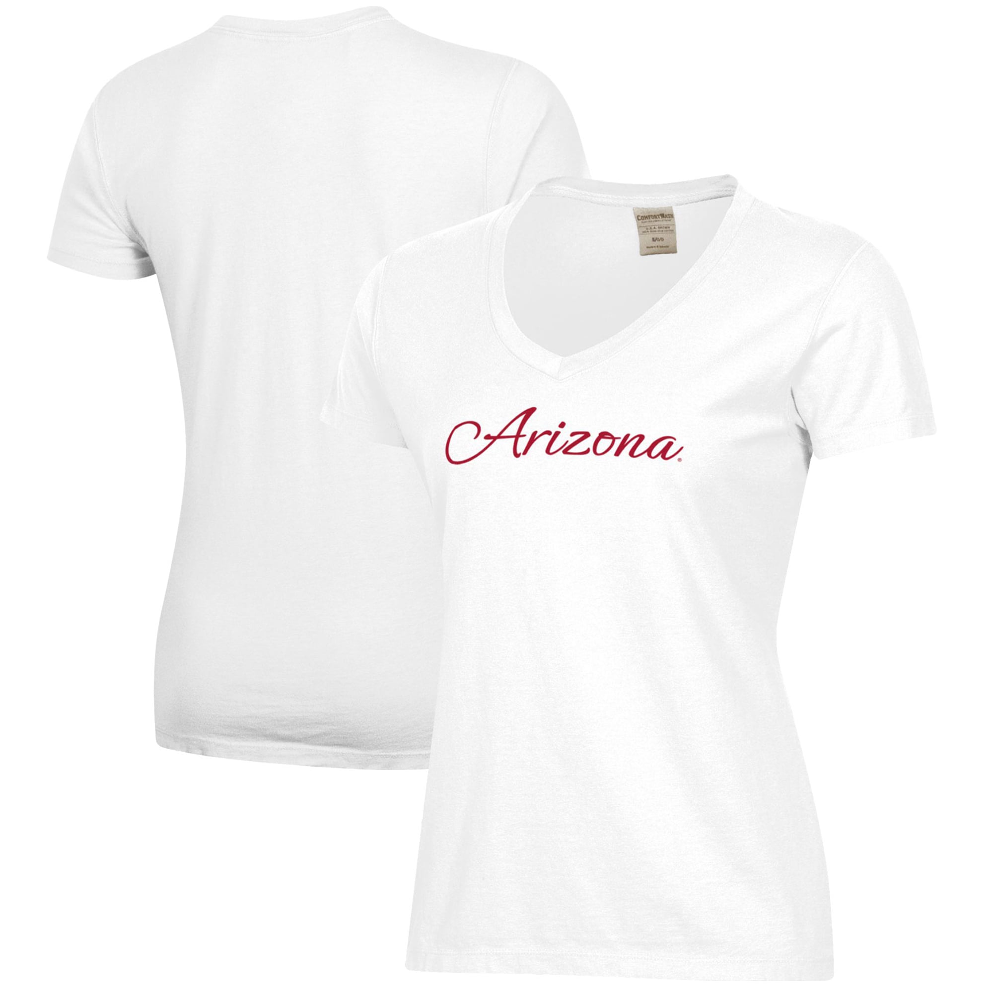 Women's White Arizona Wildcats Script Logo Comfort Wash V-Neck T-Shirt
