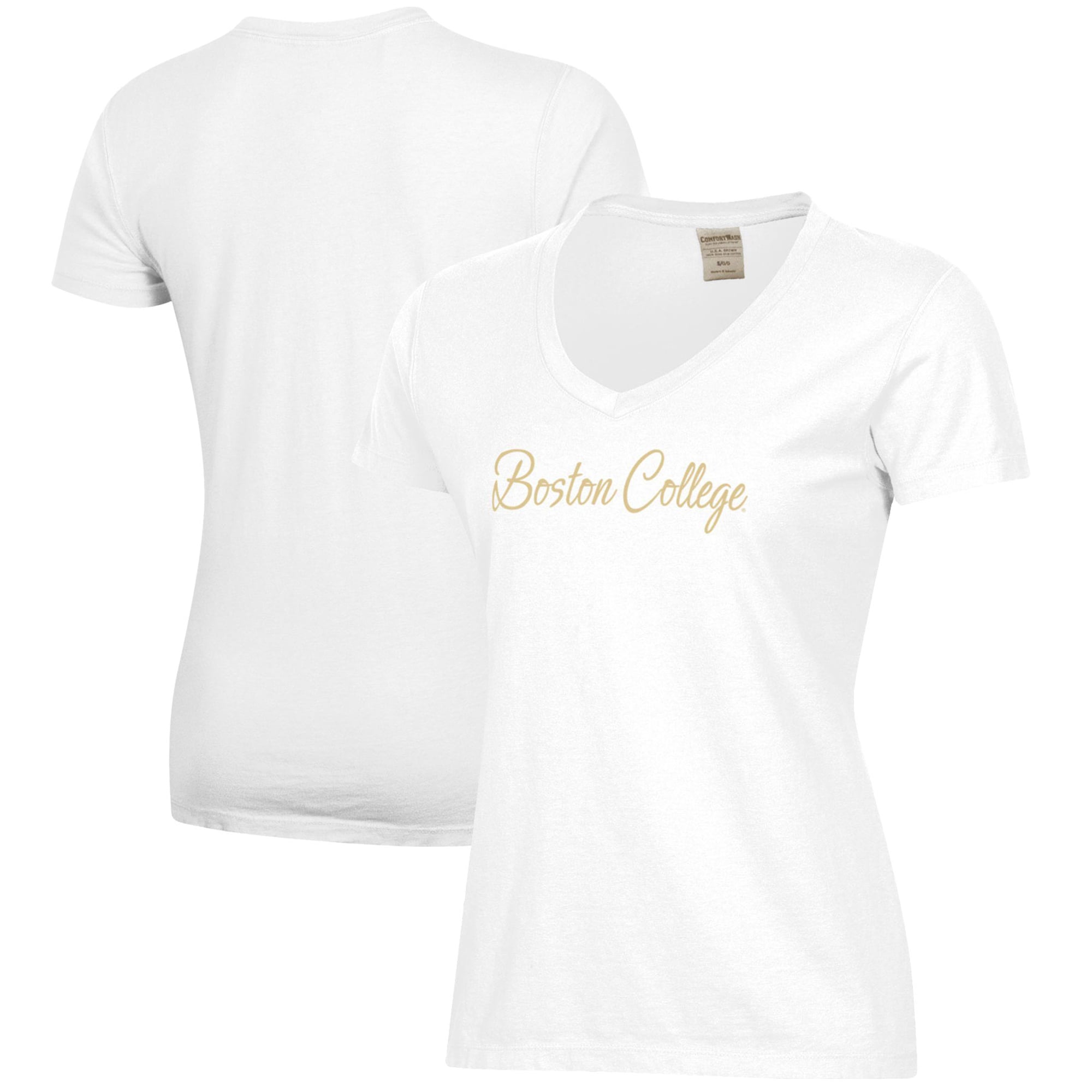Women's White Boston College Eagles Script Logo Comfort Wash V-Neck T-Shirt