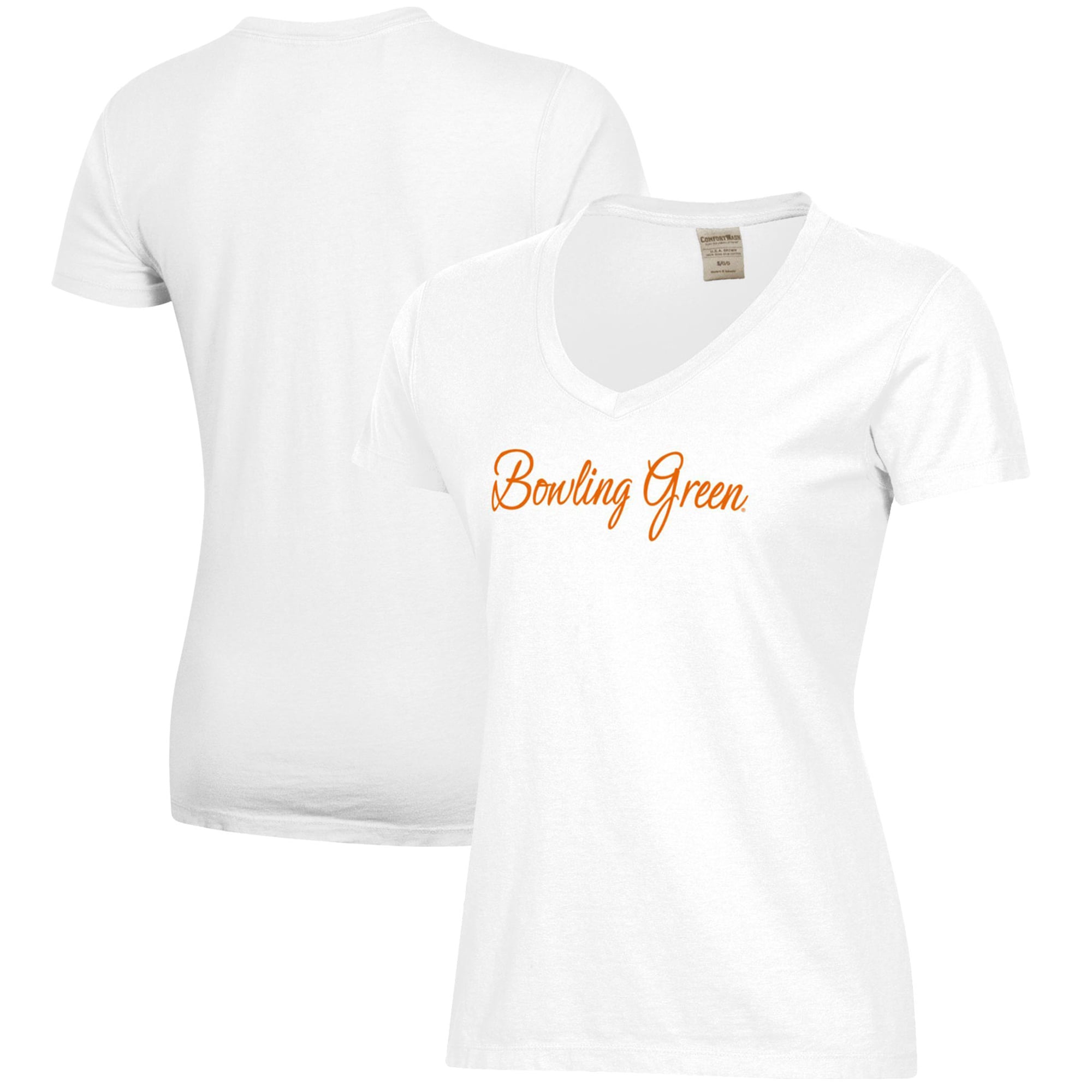Women's  White Bowling Green St. Falcons Script Logo Comfort Wash V-Neck T-Shirt