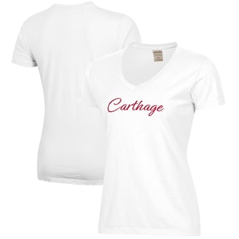 Women's White Carthage Firebirds Script Logo Comfort Wash V-Neck T-Shirt
