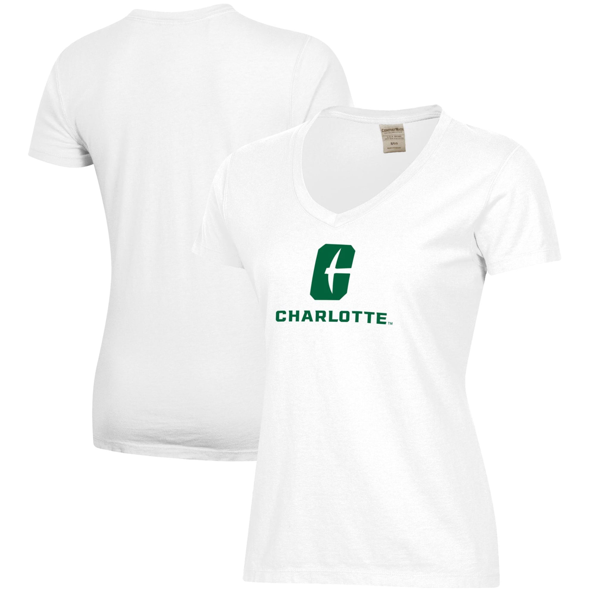 Women's White Charlotte 49ers Logo Comfort Wash V-Neck T-Shirt
