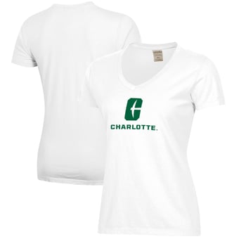 Women's White Charlotte 49ers Logo Comfort Wash V-Neck T-Shirt