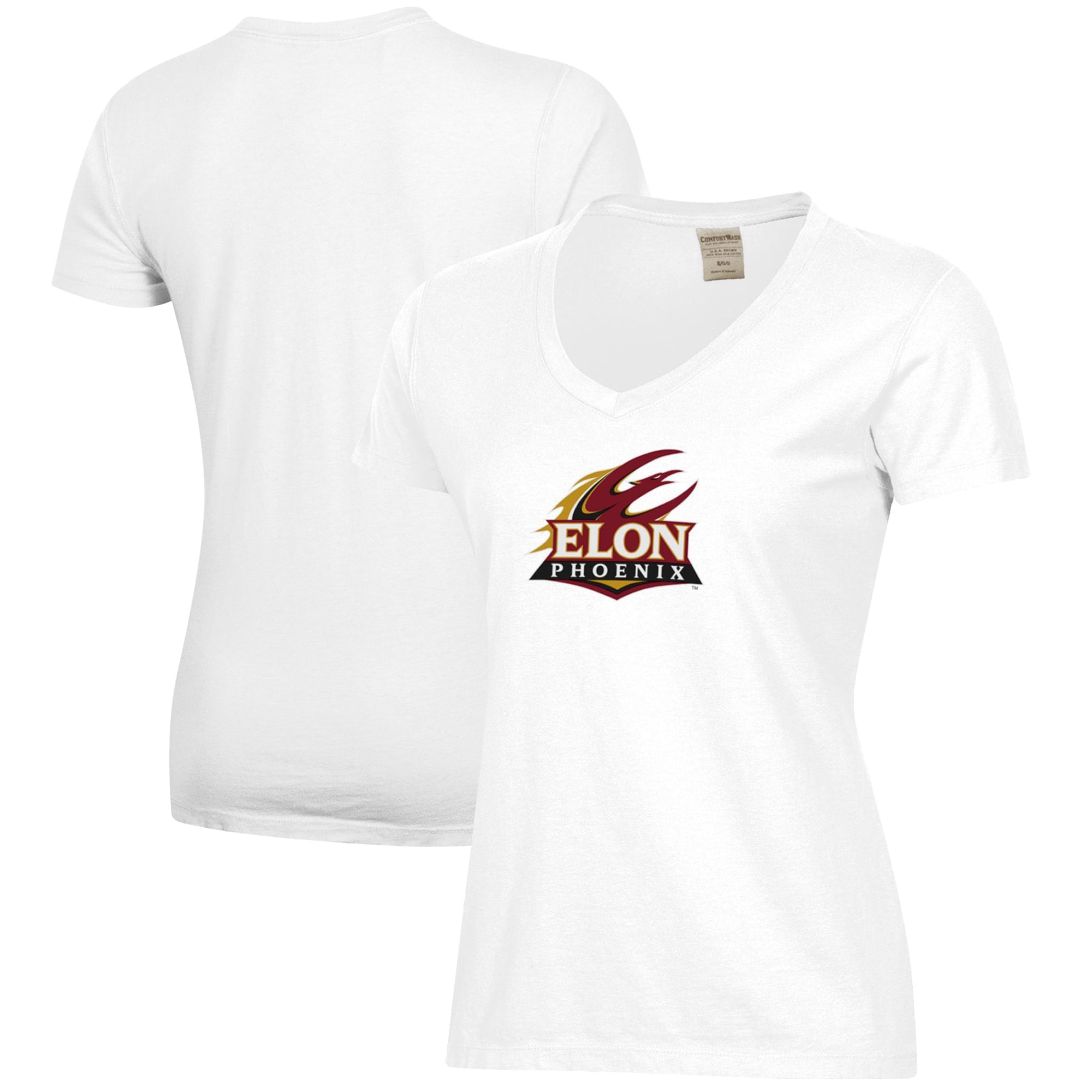 Women's White Elon Phoenix Logo Comfort Wash V-Neck T-Shirt