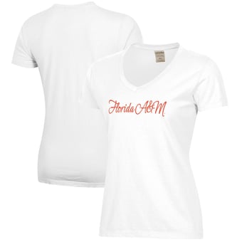 Women's  White Florida A&M Rattlers Script Logo Comfort Wash V-Neck T-Shirt