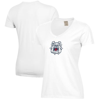 Women's White Fresno State Bulldogs Logo Comfort Wash V-Neck T-Shirt