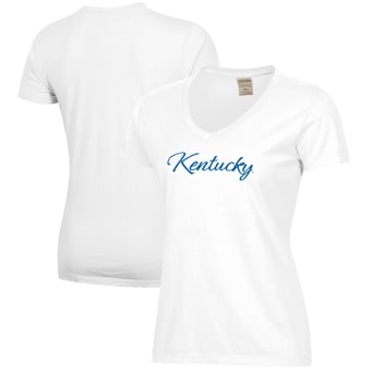 Women's White Kentucky Wildcats Script Logo Comfort Wash V-Neck T-Shirt