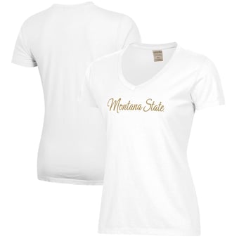 Women's White Montana State Bobcats Script Logo Comfort Wash V-Neck T-Shirt