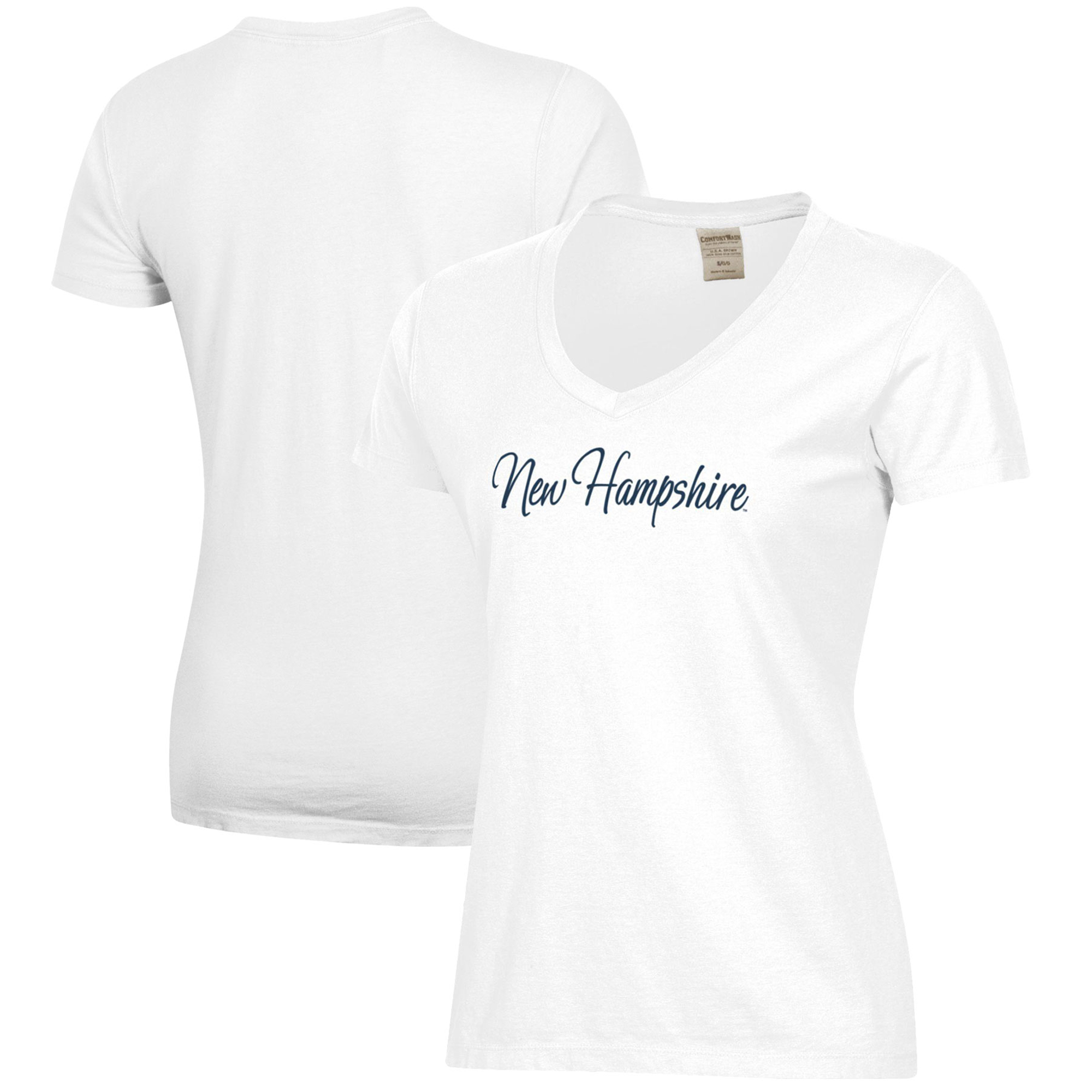 Women's White New Hampshire Wildcats Script Logo Comfort Wash V-Neck T-Shirt