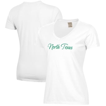 Women's White North Texas Mean Green Script Logo Comfort Wash V-Neck T-Shirt