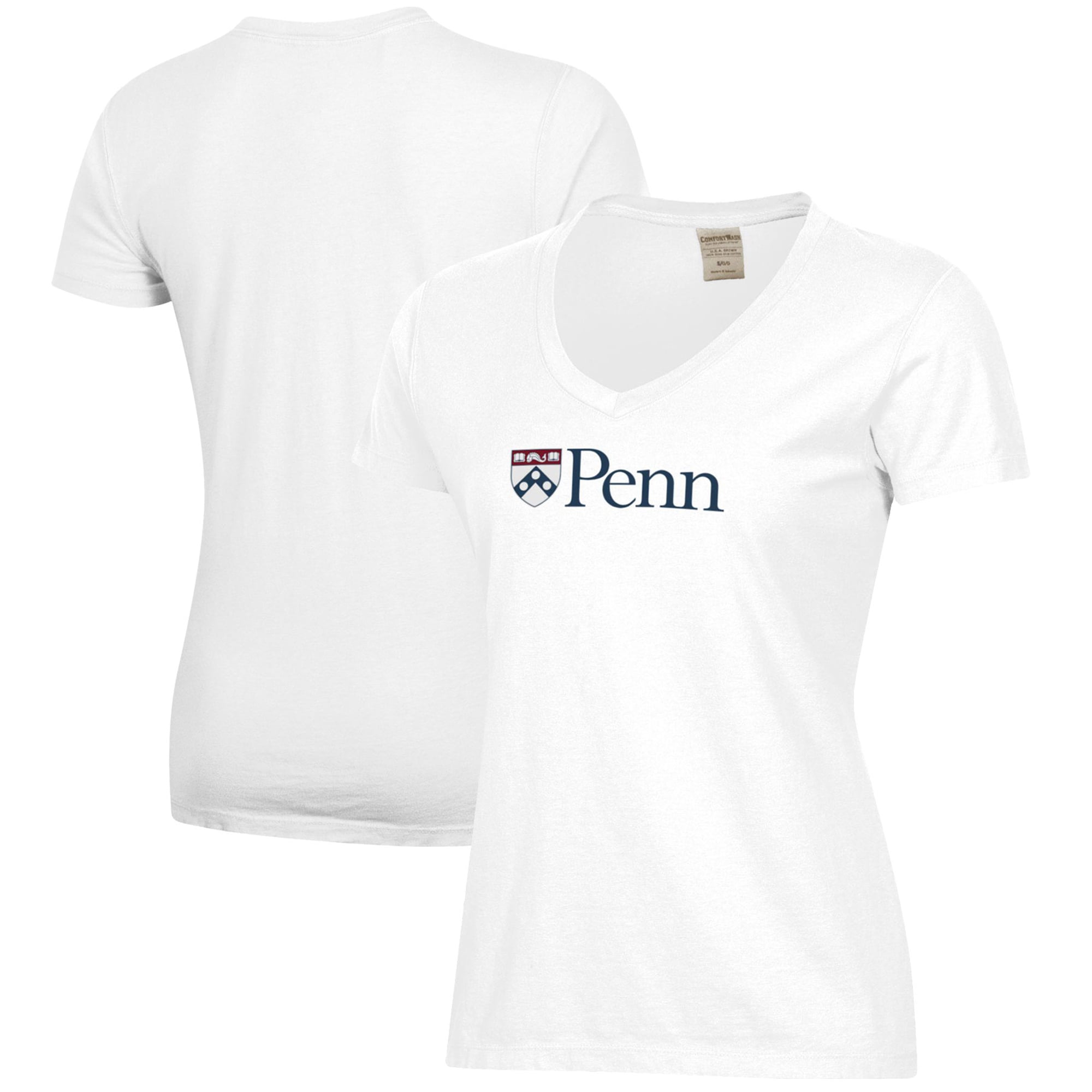 Women's White Pennsylvania Quakers Logo Comfort Wash V-Neck T-Shirt