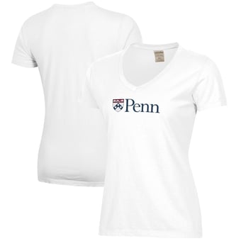 Women's White Pennsylvania Quakers Logo Comfort Wash V-Neck T-Shirt