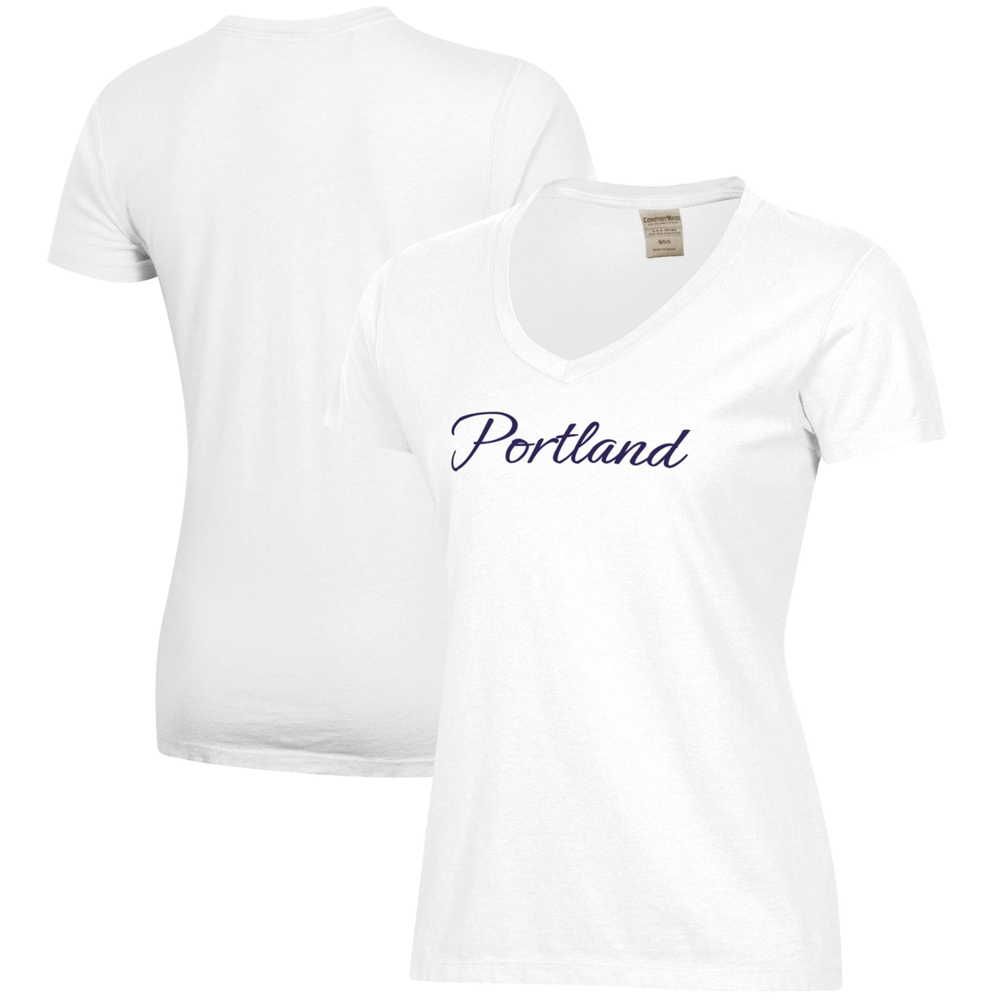 Women's White Portland Pilots Script Logo Comfort Wash V-Neck T-Shirt