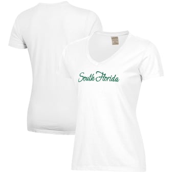 Women's White South Florida Bulls Script Logo Comfort Wash V-Neck T-Shirt