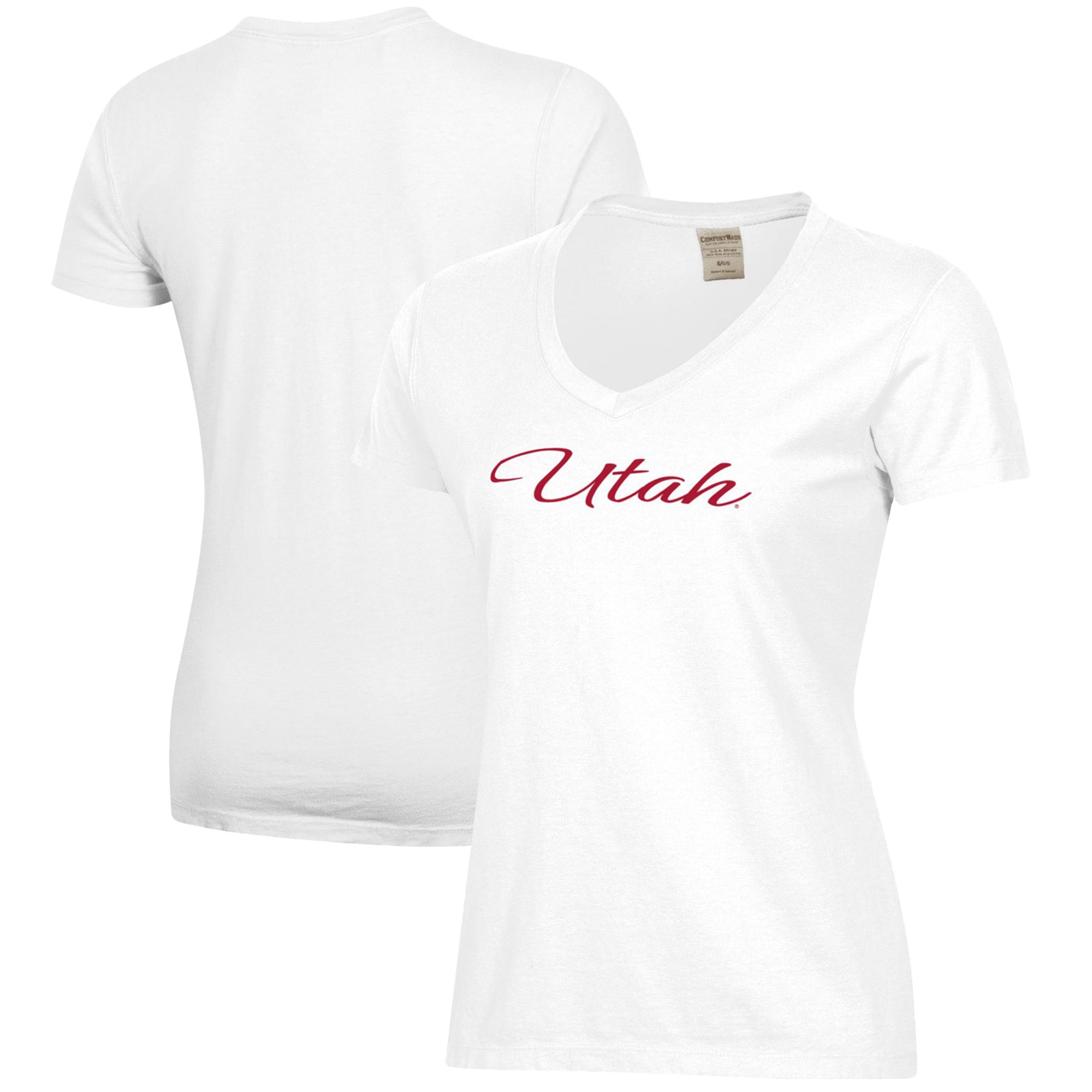 Women's White Utah Utes Script Logo Comfort Wash V-Neck T-Shirt